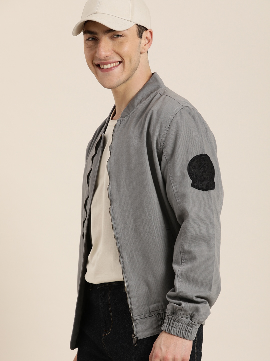 

HERE&NOW Men Lightweight Cotton Outdoor Open Front Jacket, Grey
