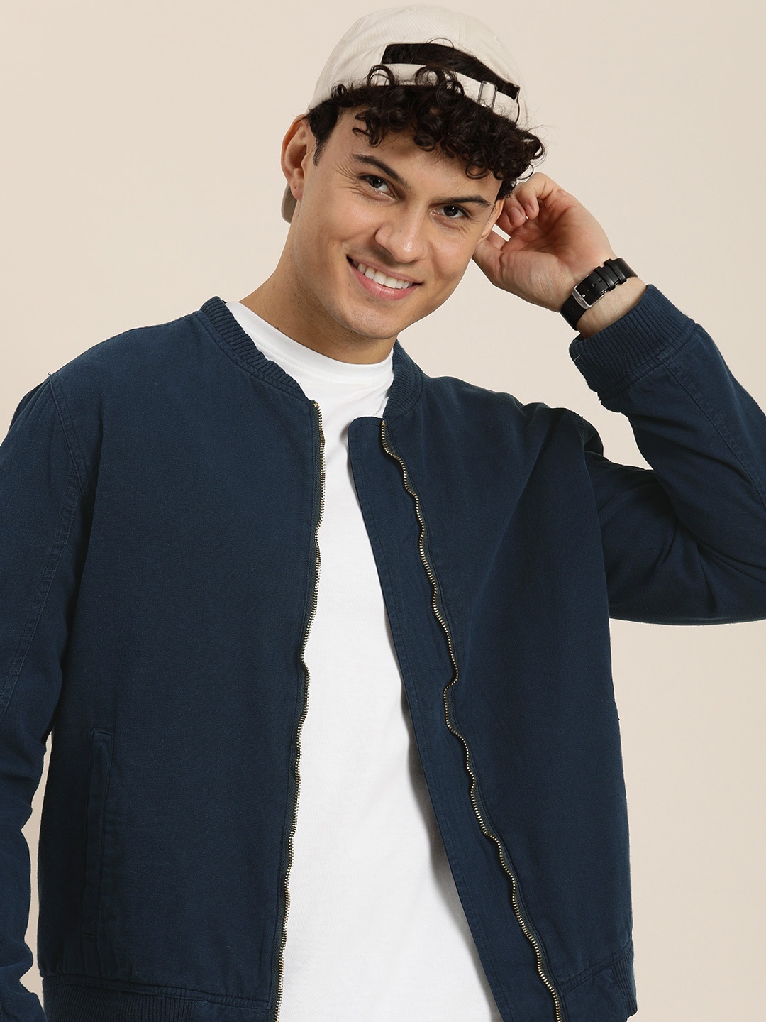

HERE&NOW Men Solid Lightweight Outdoor Cotton Open Front Jacket, Navy blue