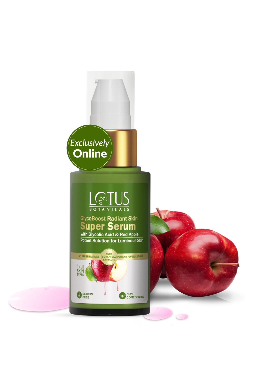 

Lotus Botanicals GlycoBoost Radiant Skin Super Serum with Red Apple & Glycolic Acid - 30ml, Green