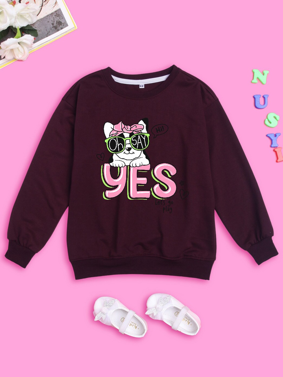 

BAESD Kids Graphic Printed Fleece Pullover Oversized Sweatshirt, Burgundy