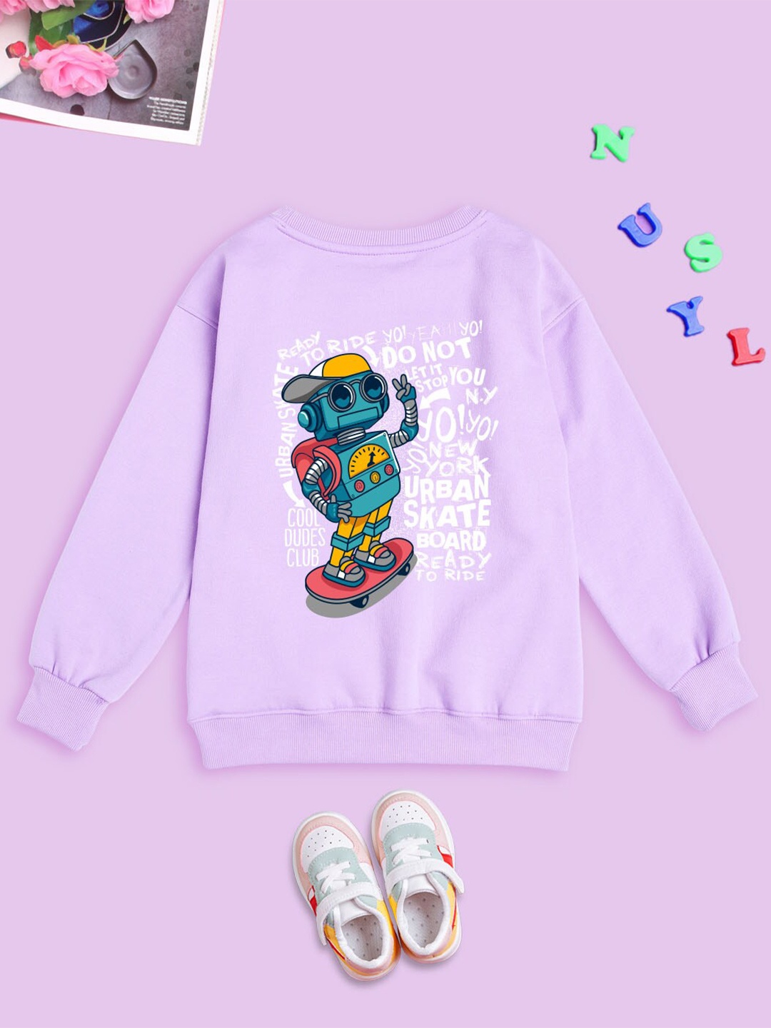 

BAESD Kids Graphic Printed Fleece Pullover Oversized Sweatshirt, Lavender