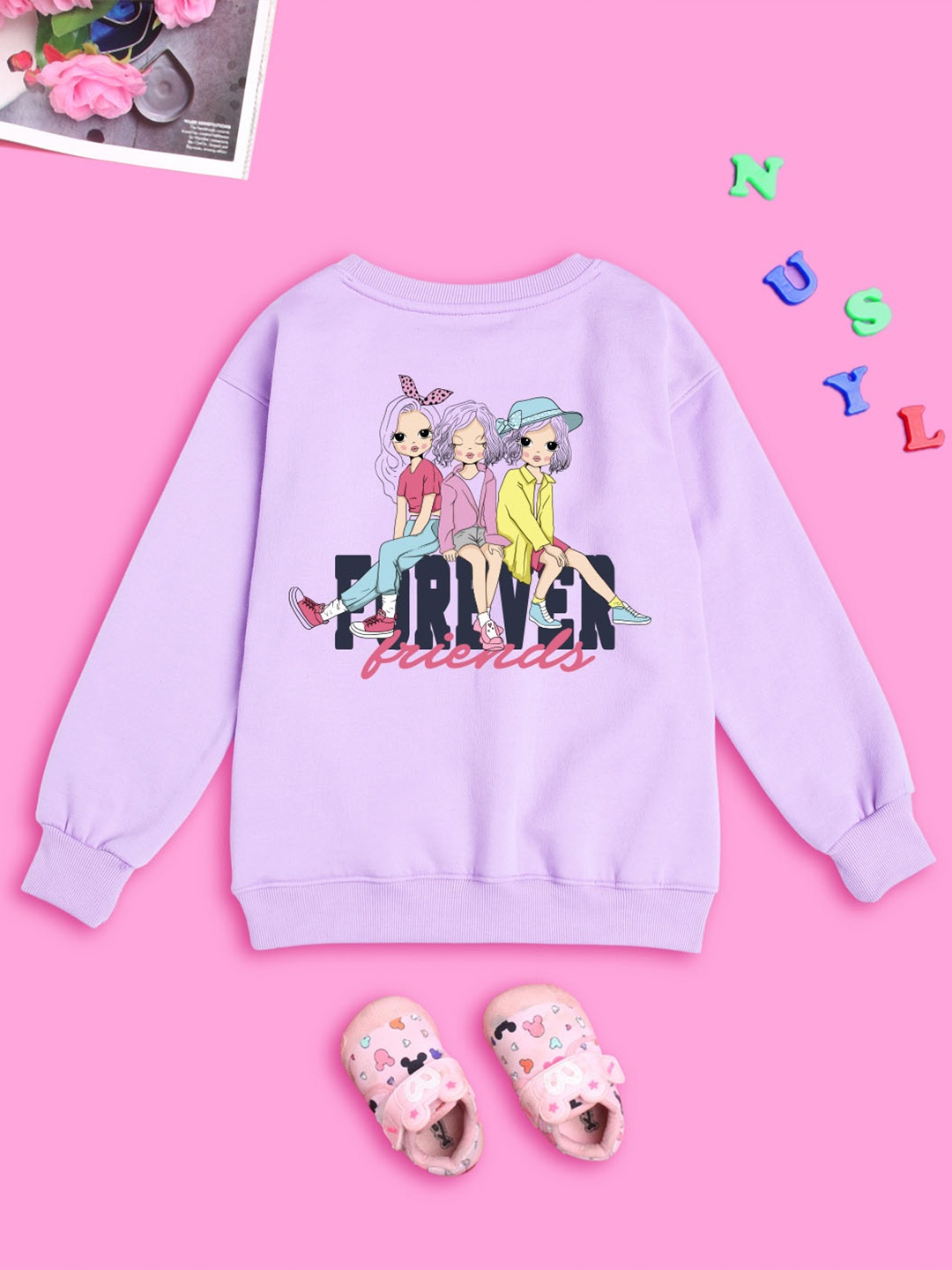 

BAESD Girls Typography Printed Fleece Oversized Sweatshirt, Purple