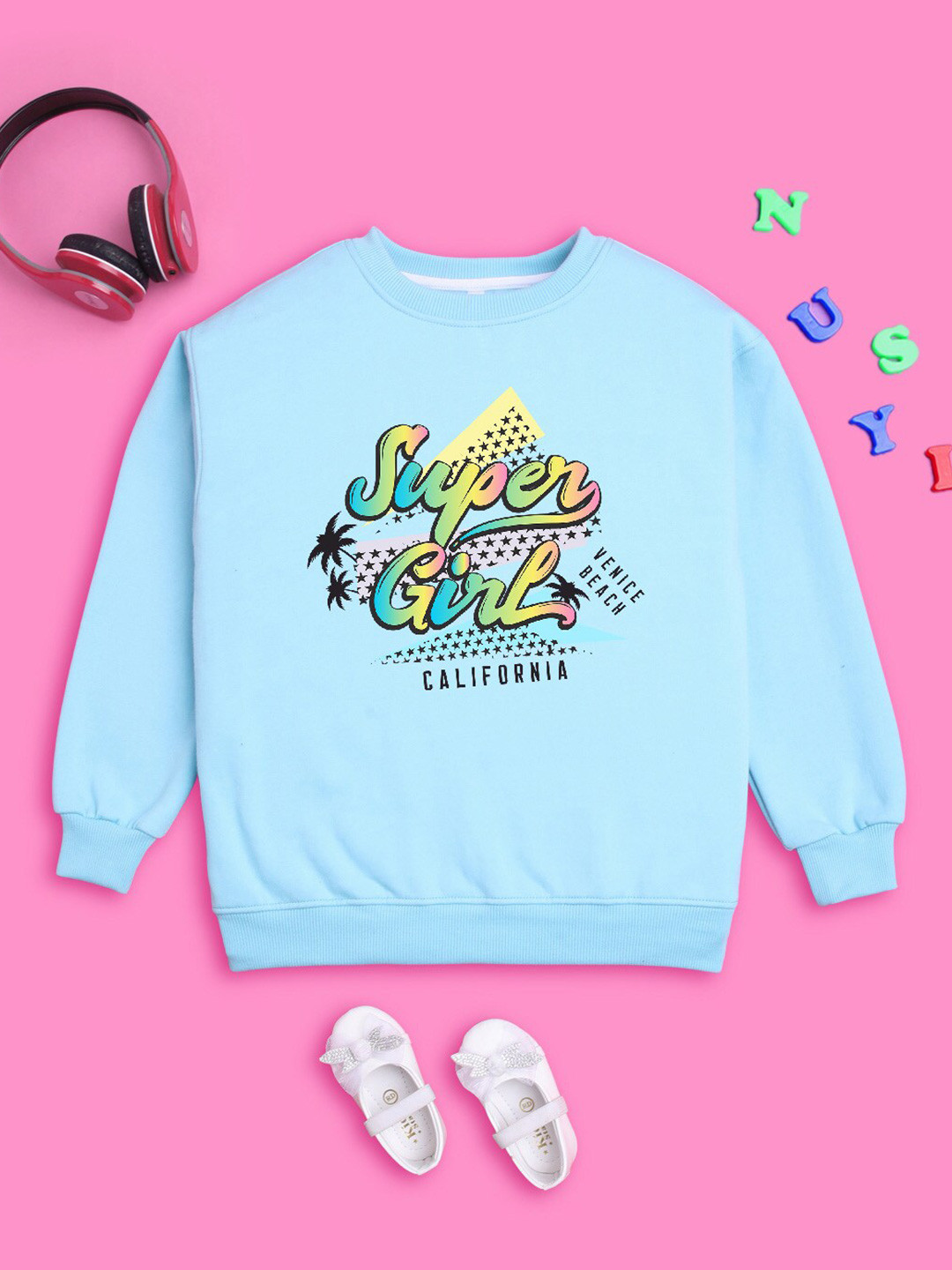 

BAESD Girls Typography Printed Fleece Sweatshirt, Blue