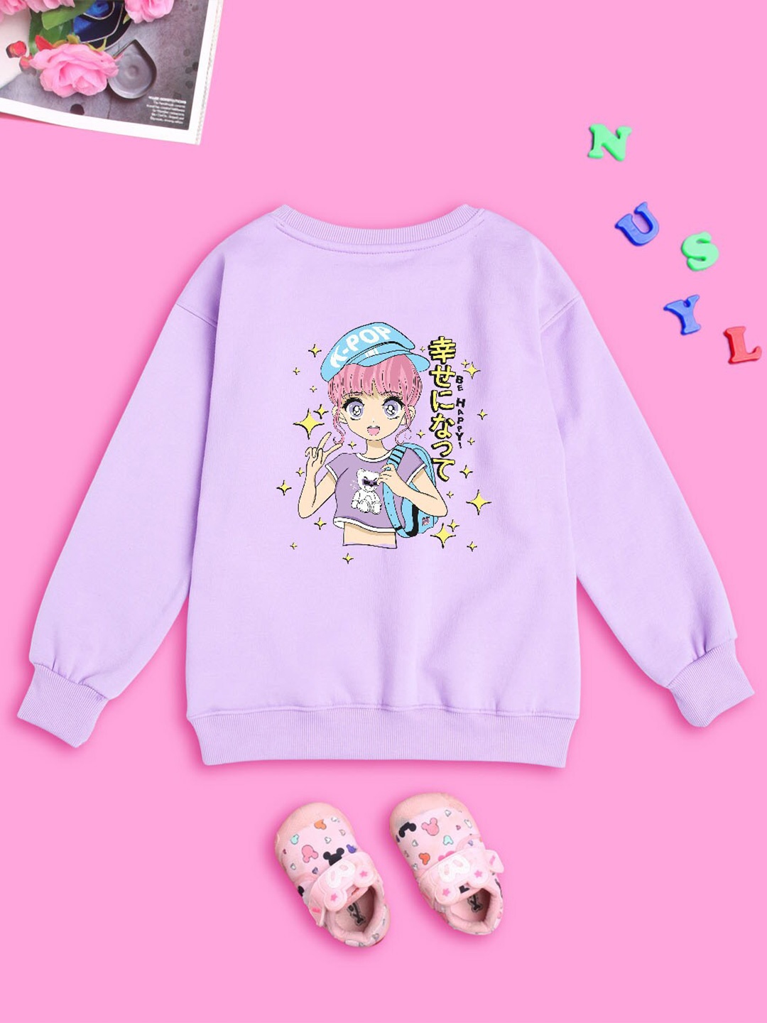 

BAESD Girls Graphic Printed Fleece Oversized Sweatshirt, Purple