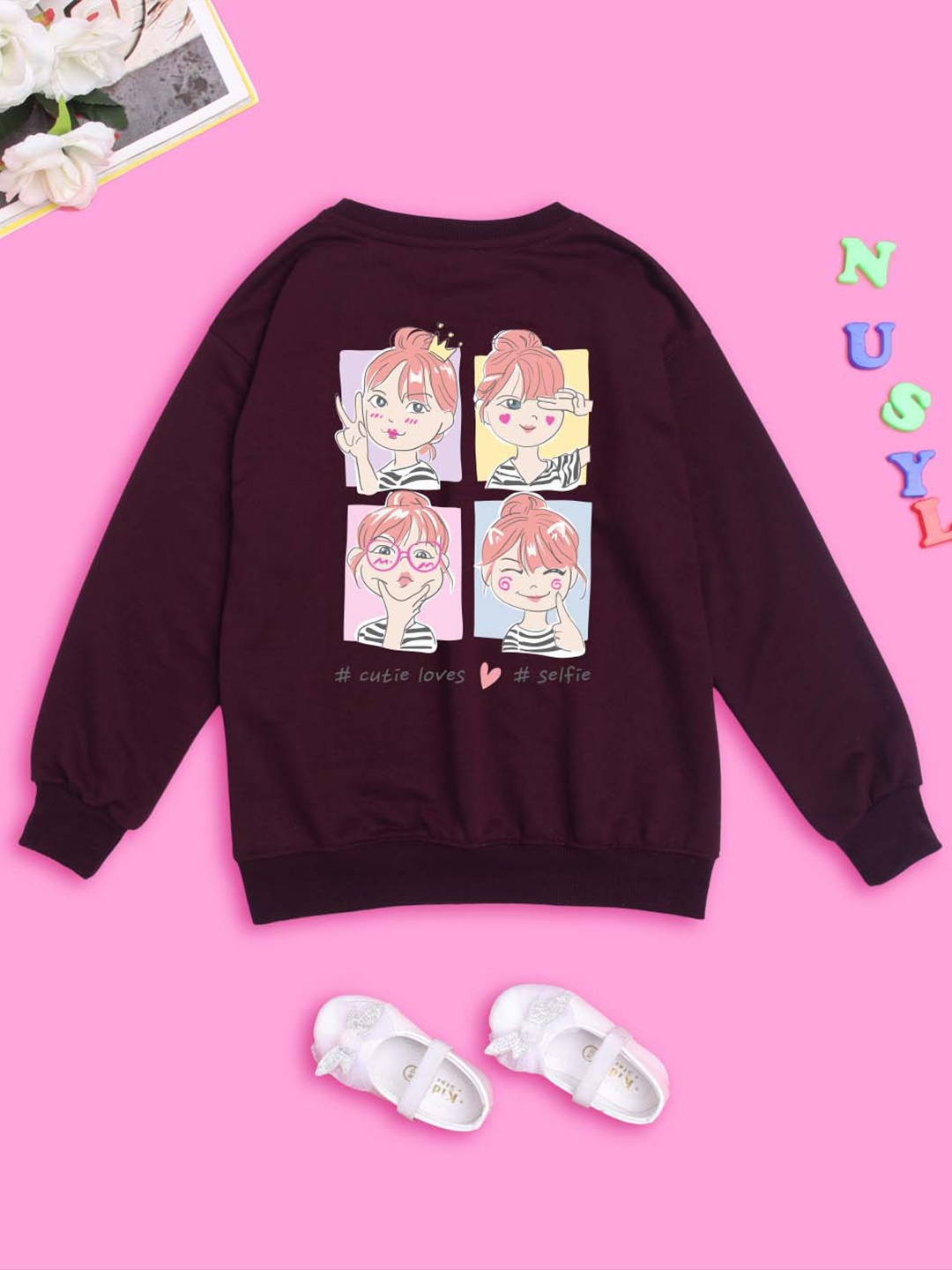 

BAESD Kids Graphic Printed Fleece Pullover Oversized Sweatshirt, Burgundy
