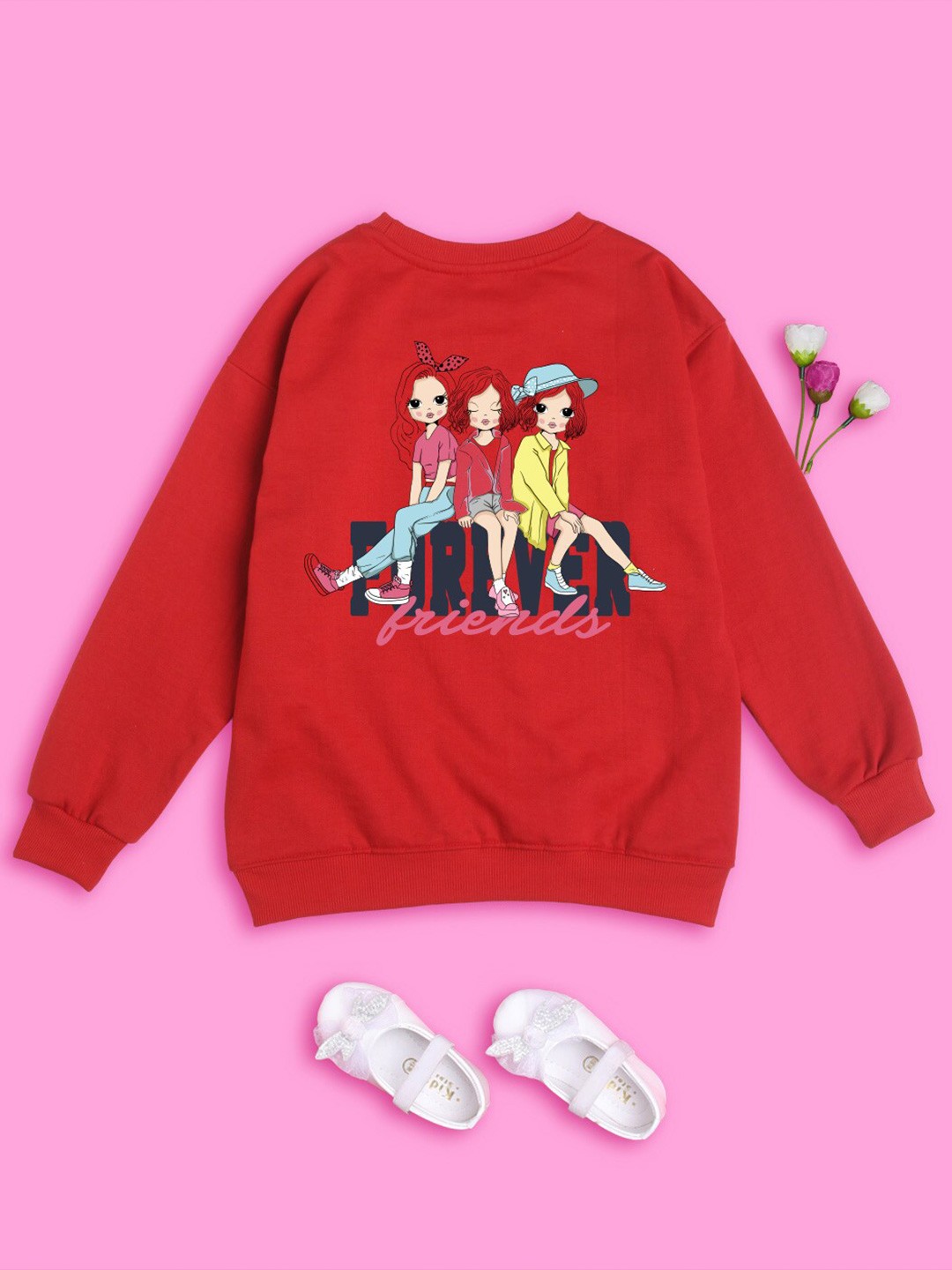 

BAESD Kids Graphic Printed Fleece Pullover Oversized Sweatshirt, Red
