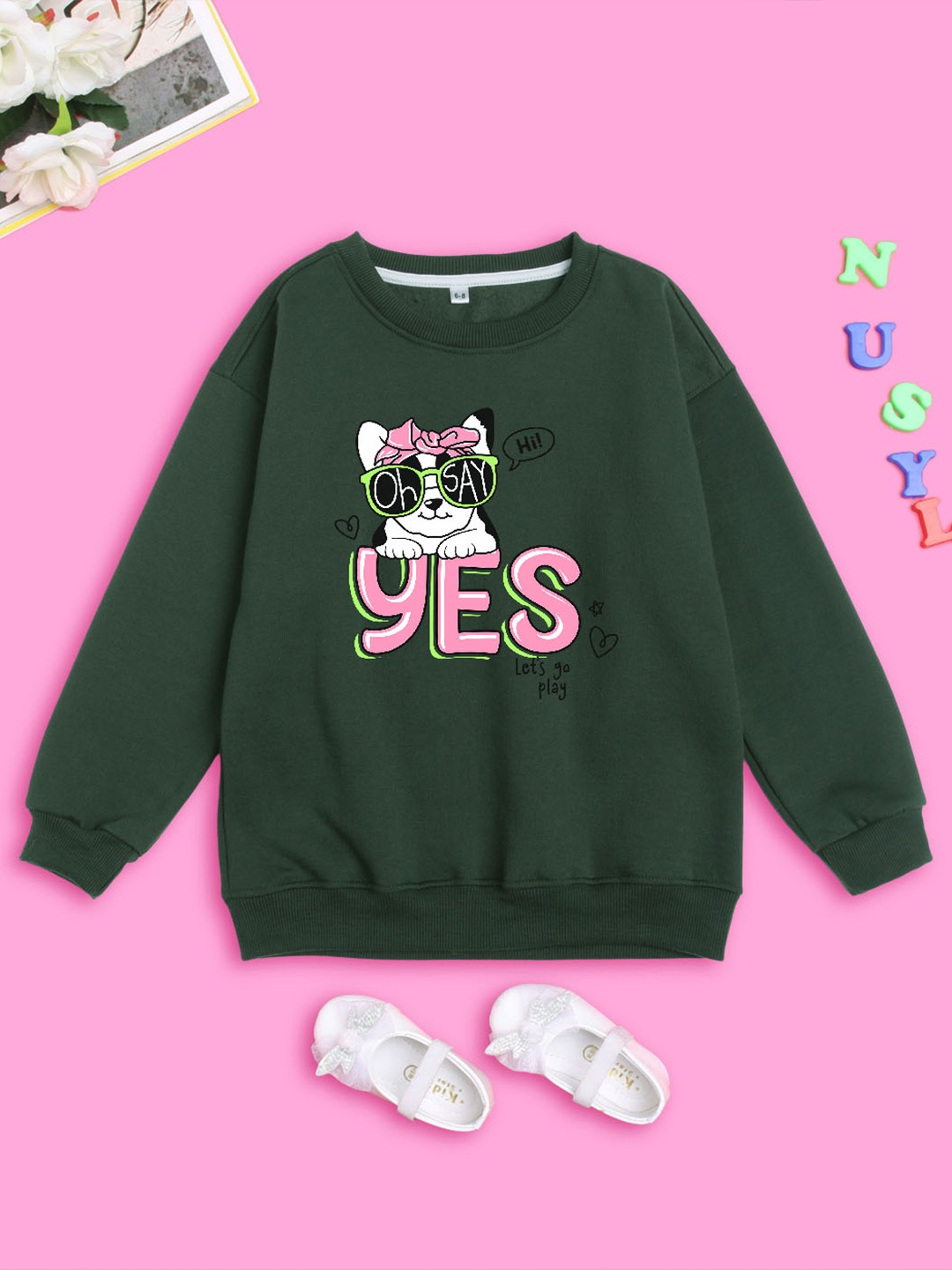

BAESD Kids Graphic Printed Fleece Pullover Oversized Sweatshirt, Olive