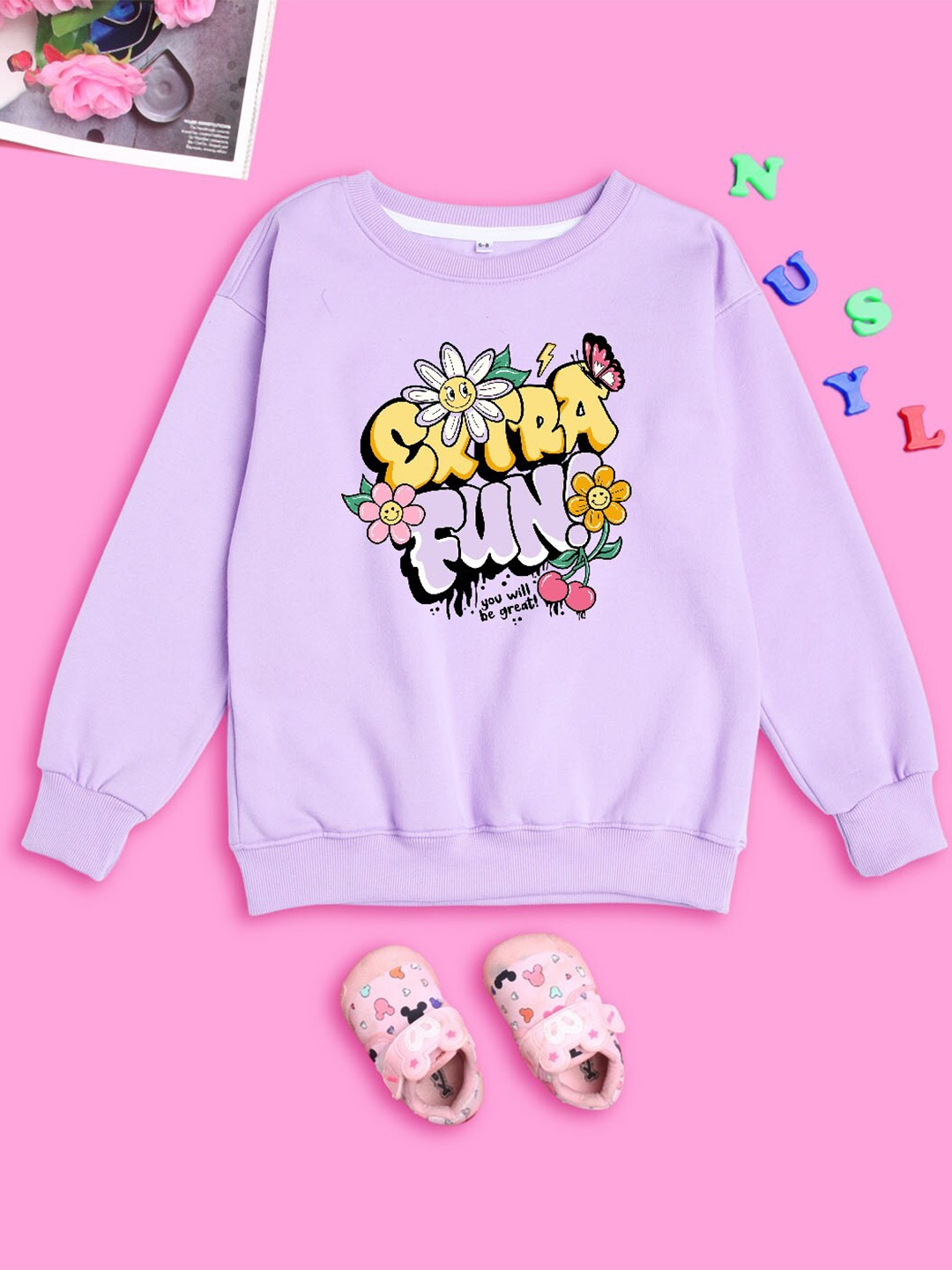 

BAESD Girls Extra Fun Printed Fleece Pullover Oversized Sweatshirt, Purple