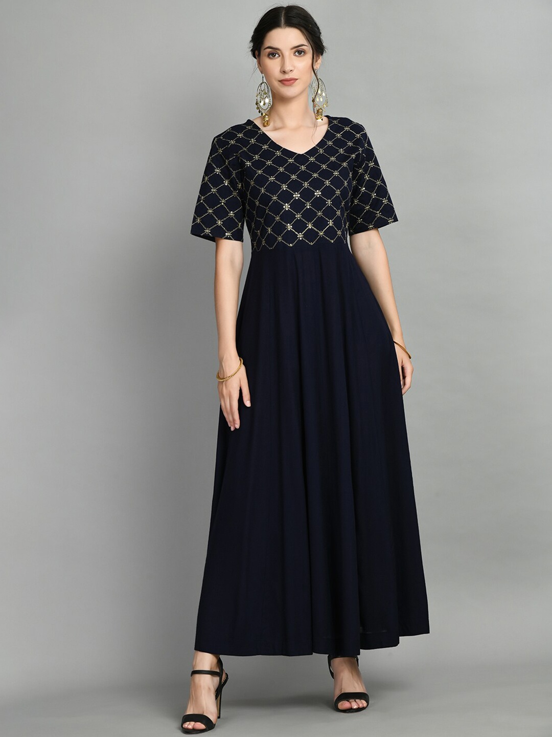 

DOISA Embroidered Anarkali Ethnic Dress, Navy blue