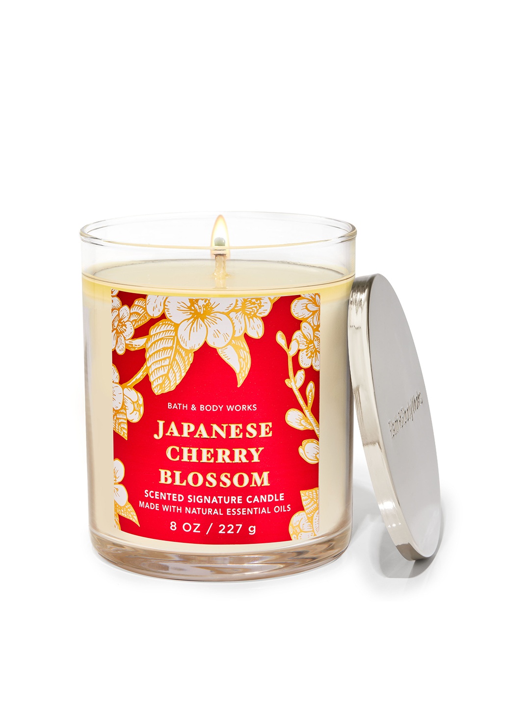 

Bath & Body Works Japanese Cherry Blossom Scented Signature Single Wick Candle - 227 g, Red