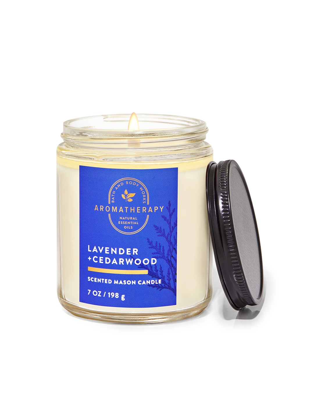 

Bath & Body Works Lavender + Cedarwood Single Wick Scented Mason Candle - 198g, Off white