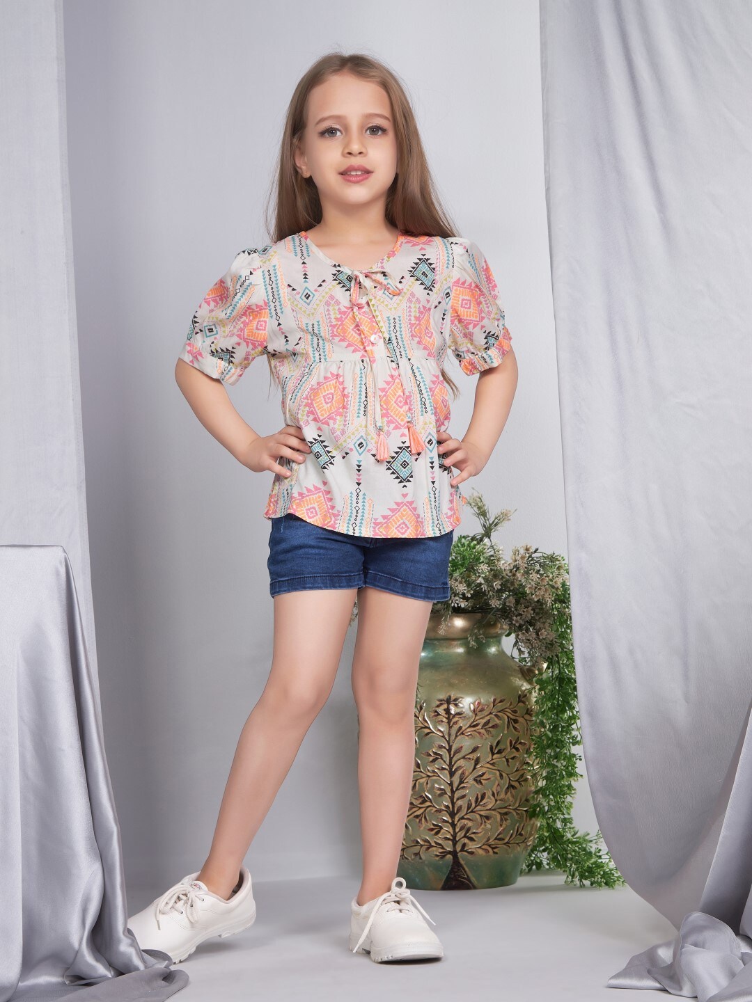 

Peppermint Girl Cotton Round Neck short Top, White
