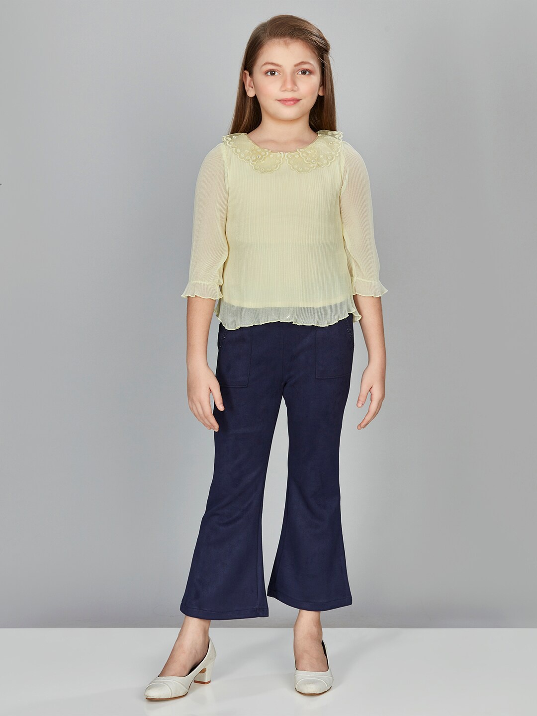 

Peppermint Girls Self Design Round Neck Top, Yellow