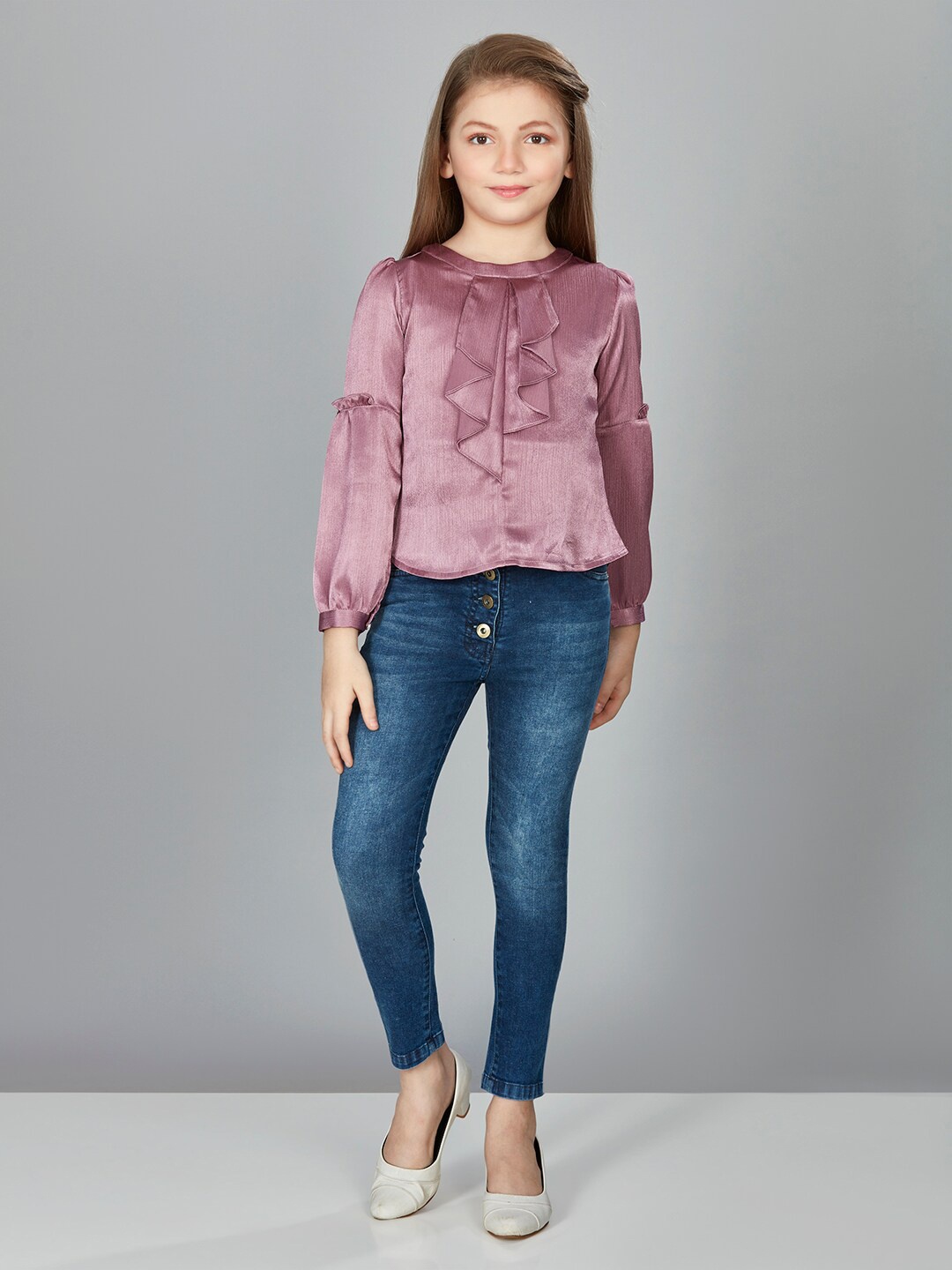 

Peppermint Round Neck Long Cuffed Sleeves Top, Pink