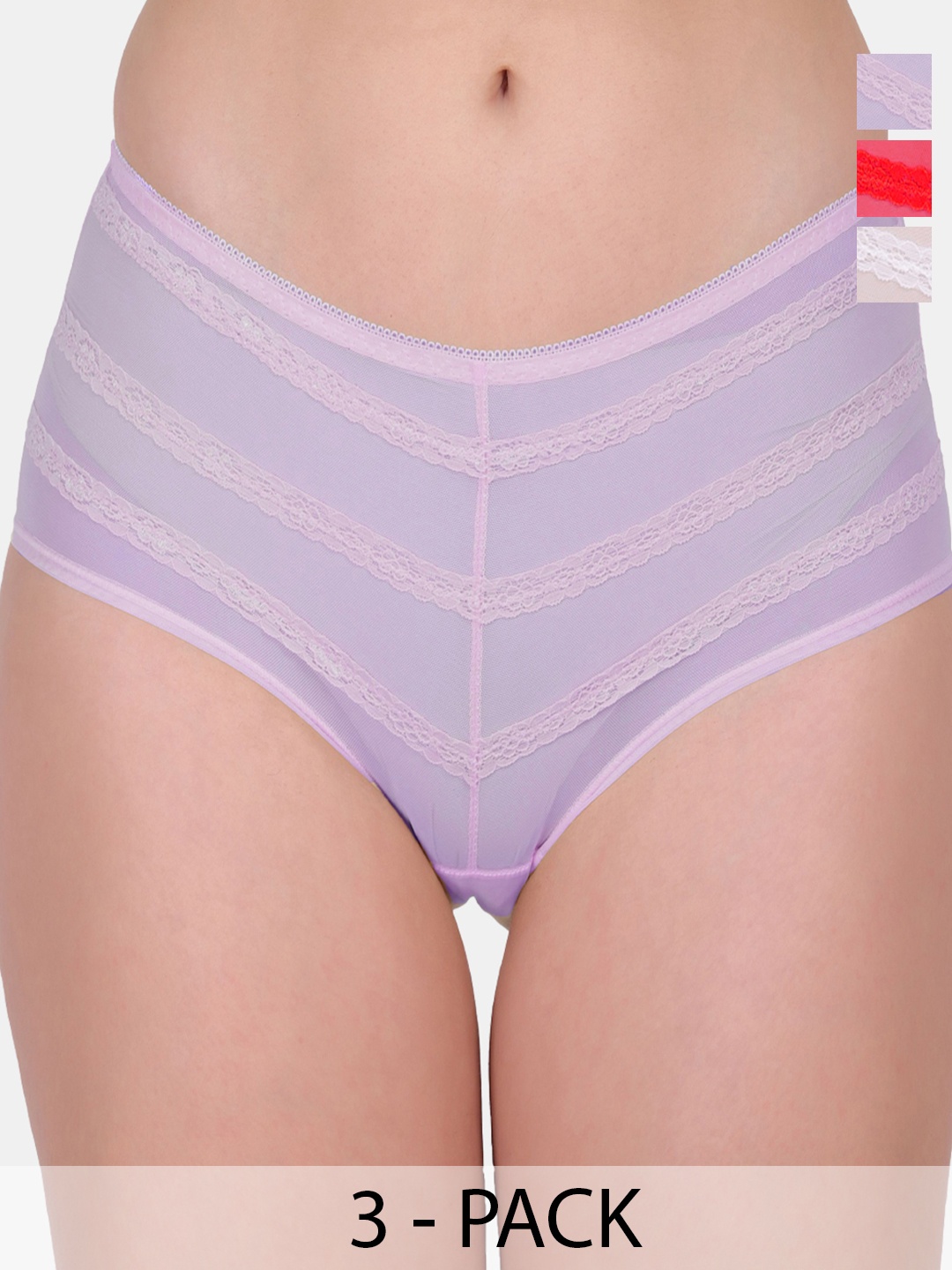 

Amour Secret Pack Of 3 Mid-Rise Hipster Briefs, Red
