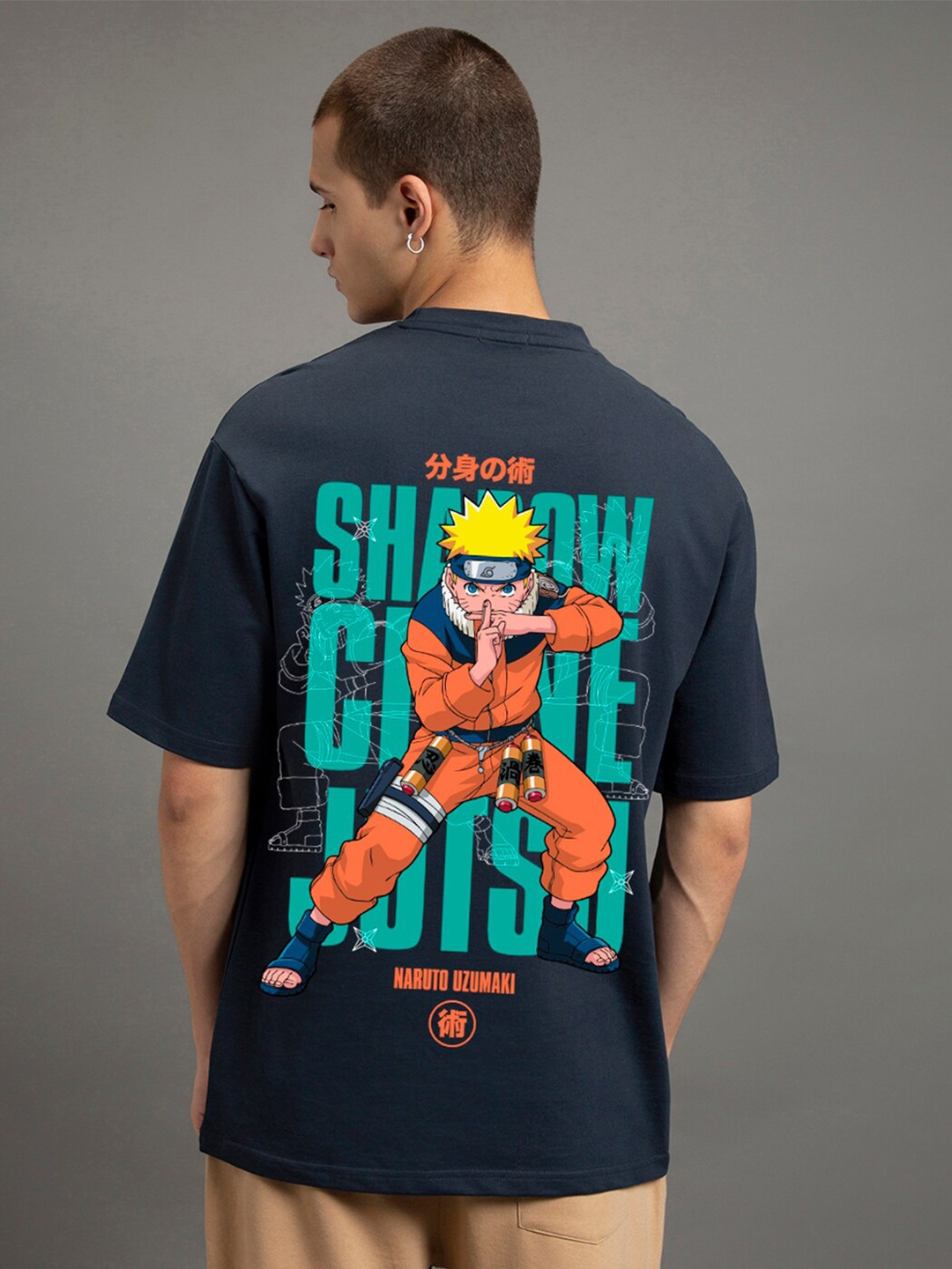 

Bewakoof X Official Naruto Merchandise Shadow Clone Graphic Printed Oversized T-shirt, Blue