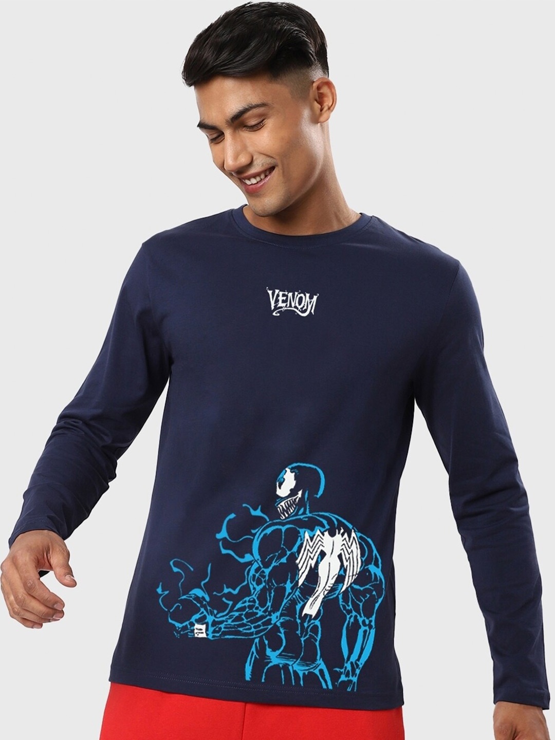 

Bewakoof Graphic Printed Round Neck Regular Fit Casual T-shirt, Blue