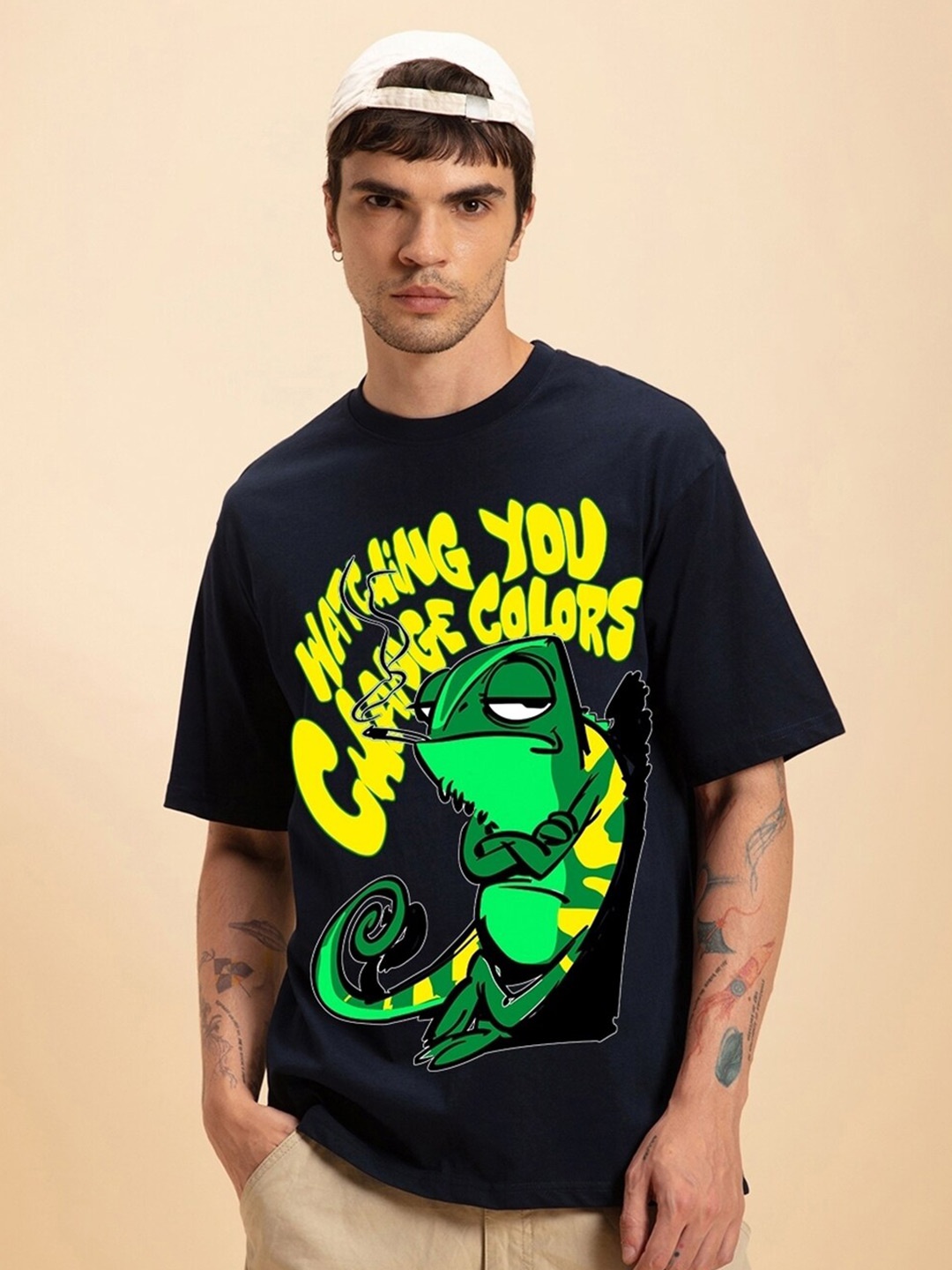 

Bewakoof Typography Printed Oversized Casual T-shirt, Blue