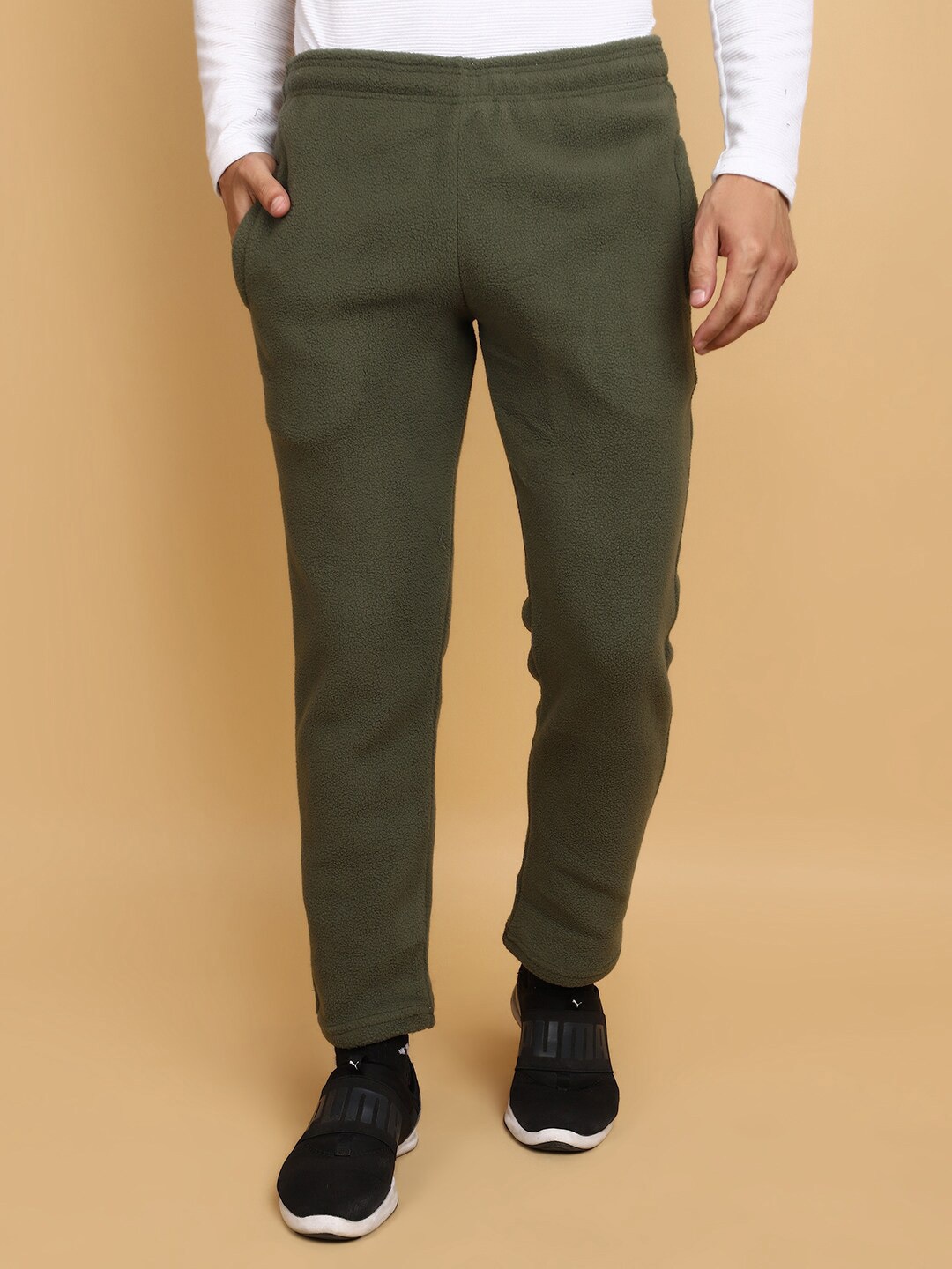 

V-Mart Men Mid-Rise Cotton Track Pants, Olive