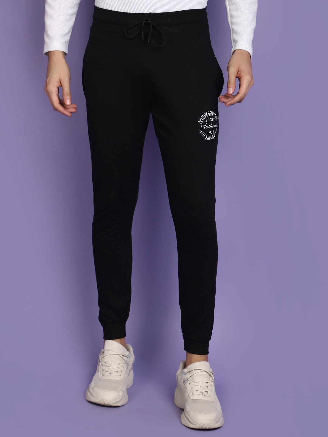 

V-Mart Men Mid-Rise Cotton Joggers, Black