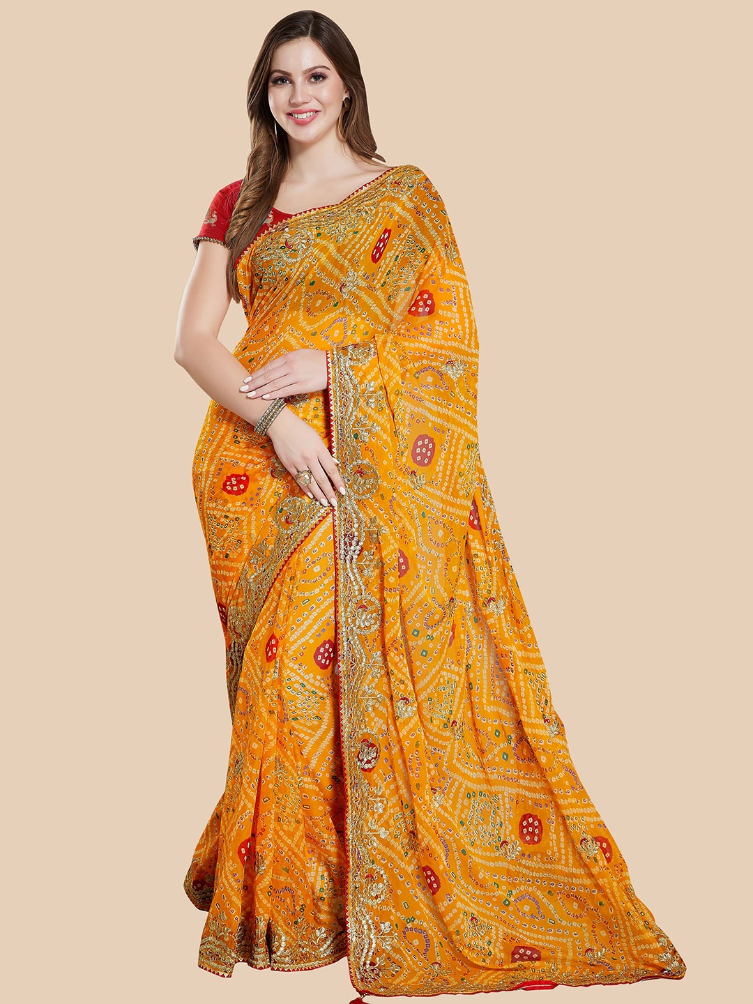 

Rani Saahiba Gotta Patti Bandhani Saree, Gold