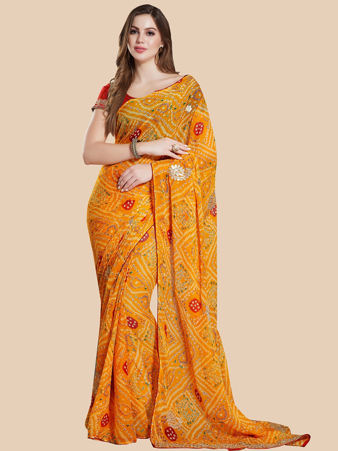 

Rani Saahiba Bandhani Gotta Patti Bandhani Saree, Gold