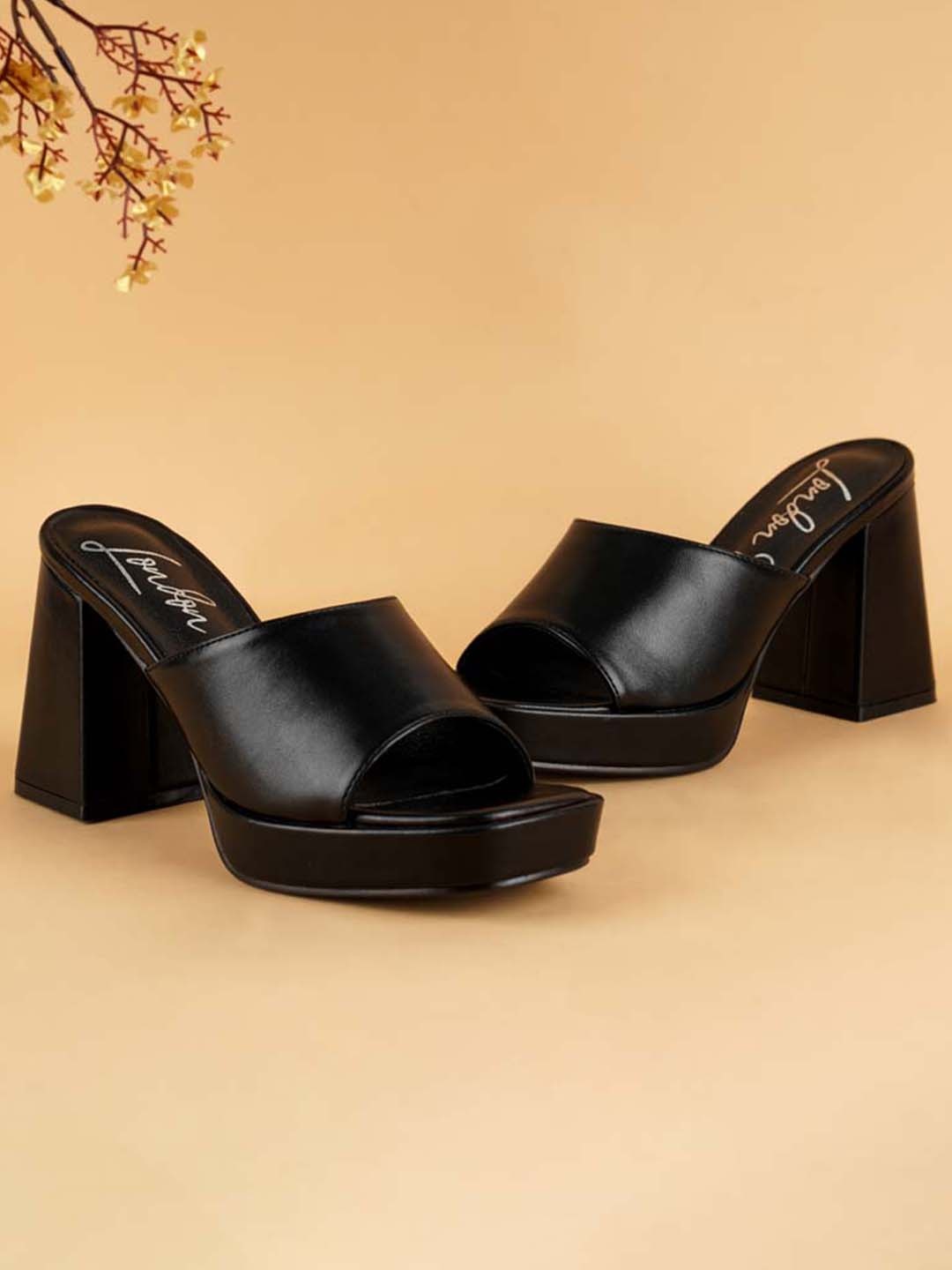 

London Rag Open Toe Block Heels, Black