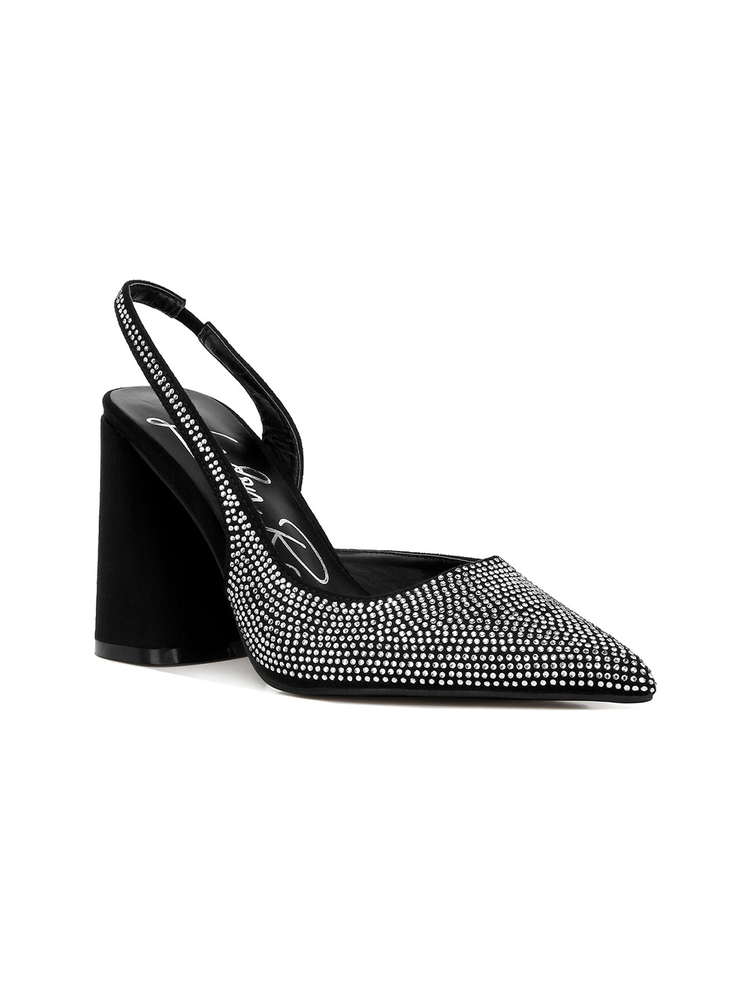 

London Rag Embellished Buckles Detailed Pointed Toe Block Heels, Black