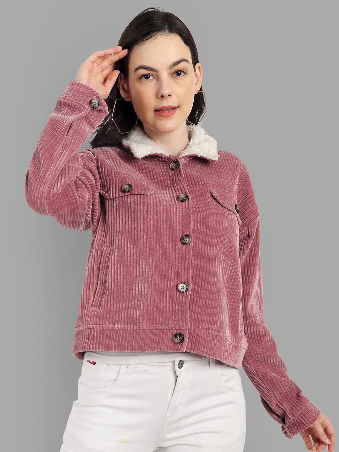 

The Roadster Lifestyle Co. Spread Collar Corduroy Tailored Jacket, Pink