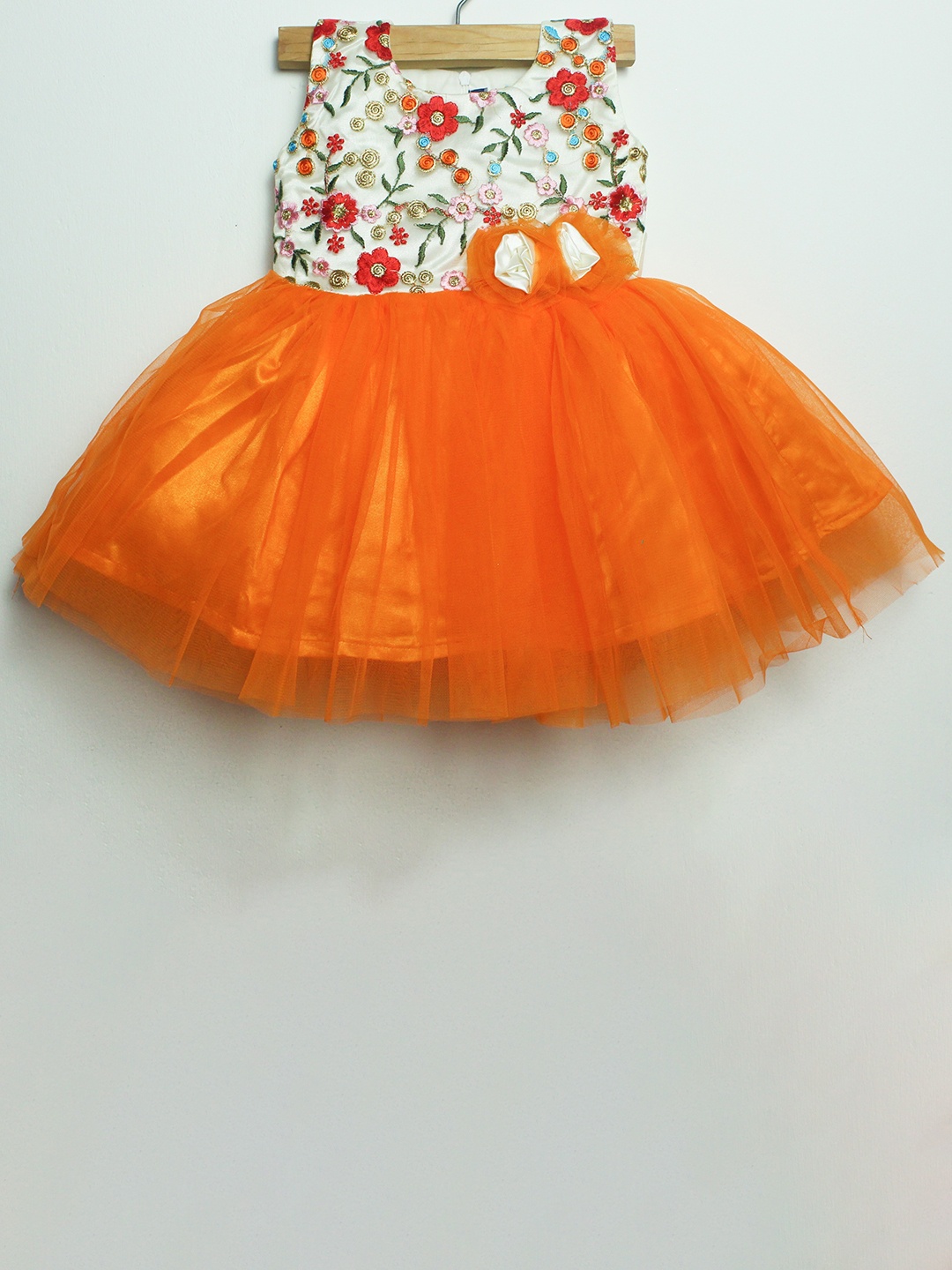 

BAESD Girls Floral Printed Embroidered Net Fit & Flare Dress, Orange