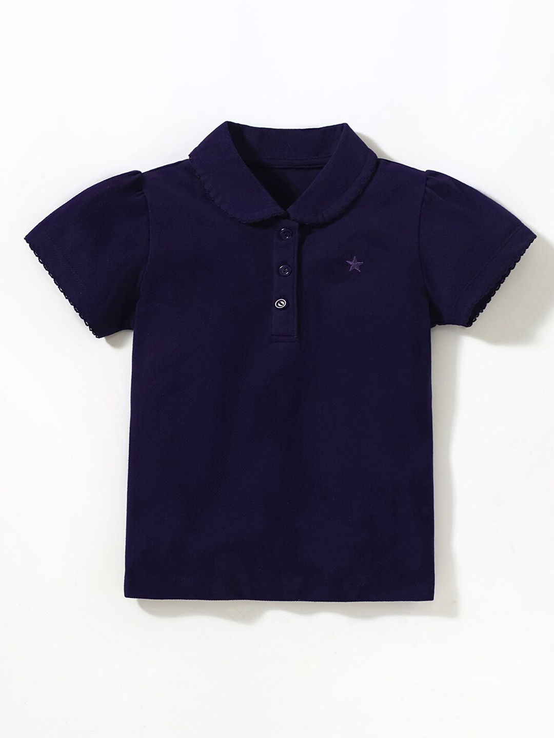 

StyleCast Shirt Collar Short Sleeves Cotton Top, Navy blue