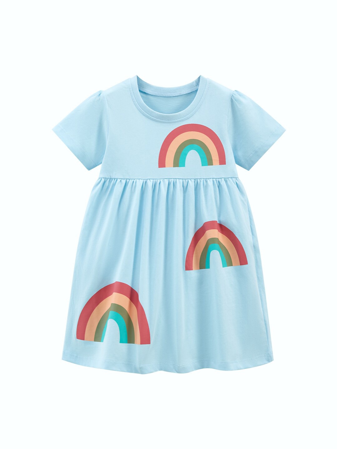 

StyleCast Girls Blue Rainbow Printed Cotton A-Line Dress