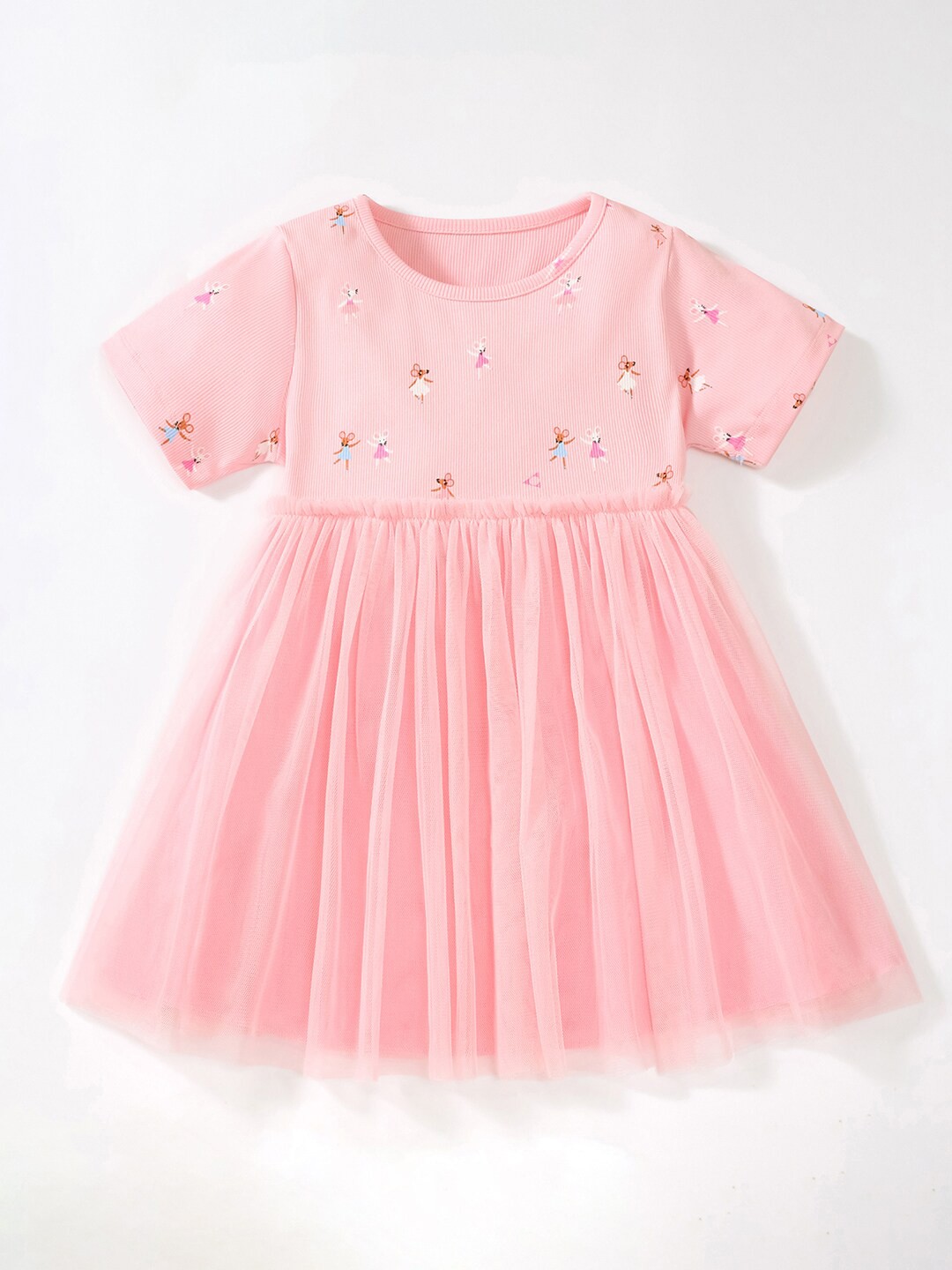 

StyleCast Round Neck A-Line Casual Geometric Short Sleeves Knee Length Cotton Dress, Pink