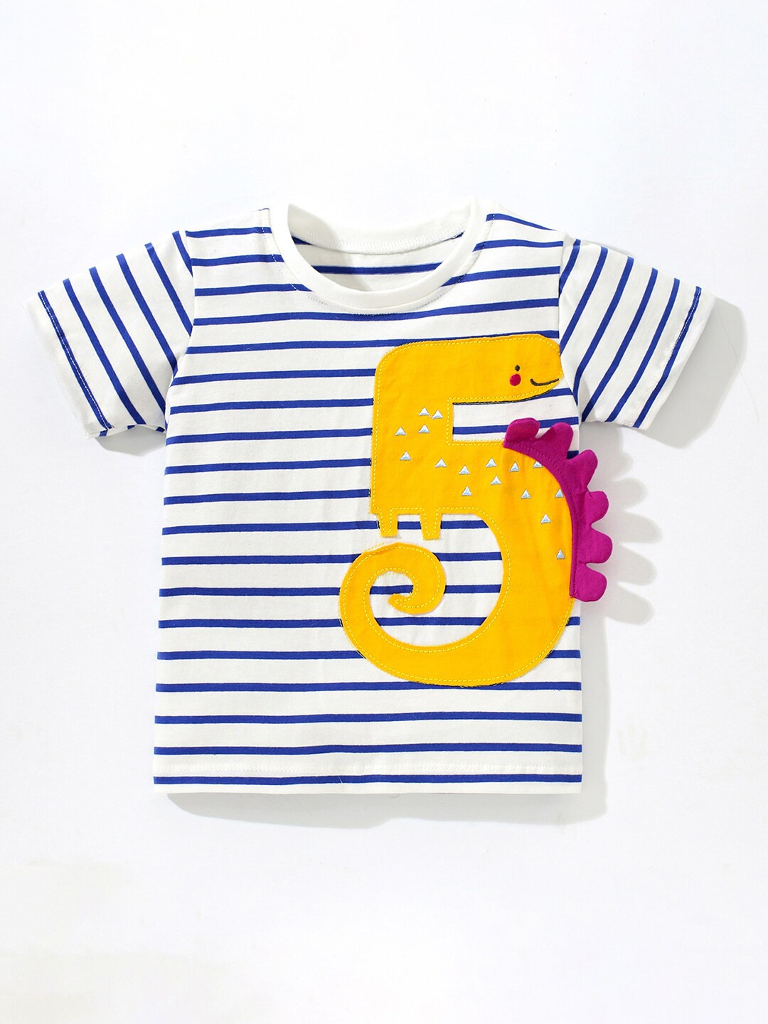 

StyleCast Girls White & Blue Striped Round Neck Applique Cotton Top