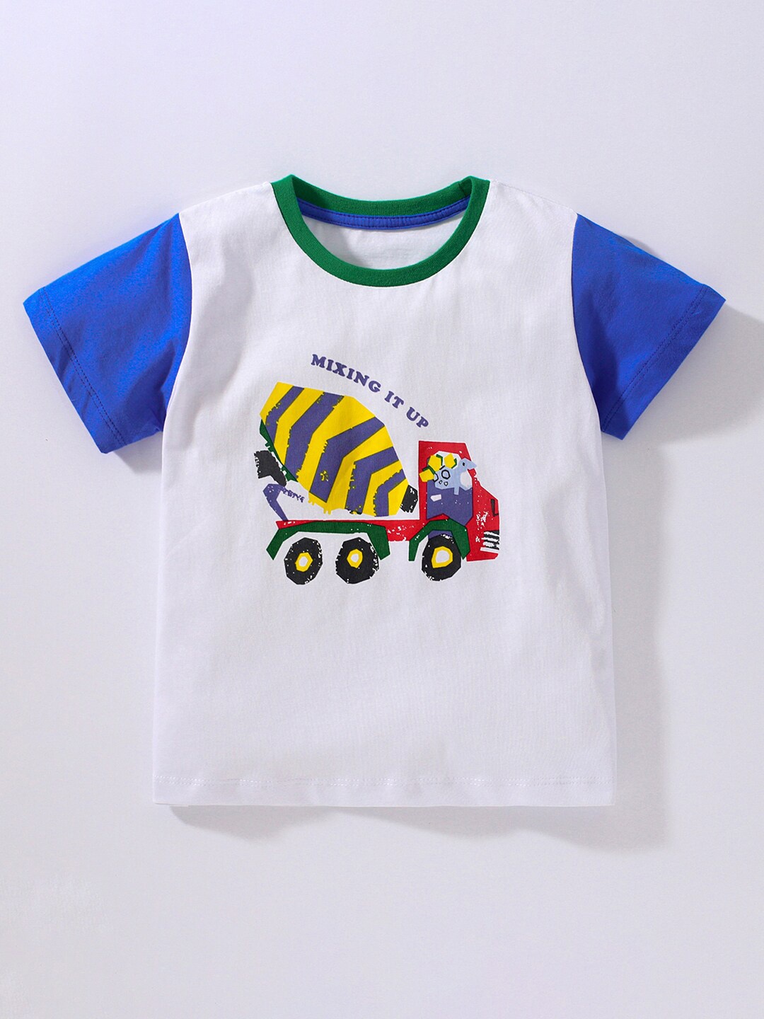 

StyleCast Wite & Blue Graphic Printed Round Neck Cotton Top, White