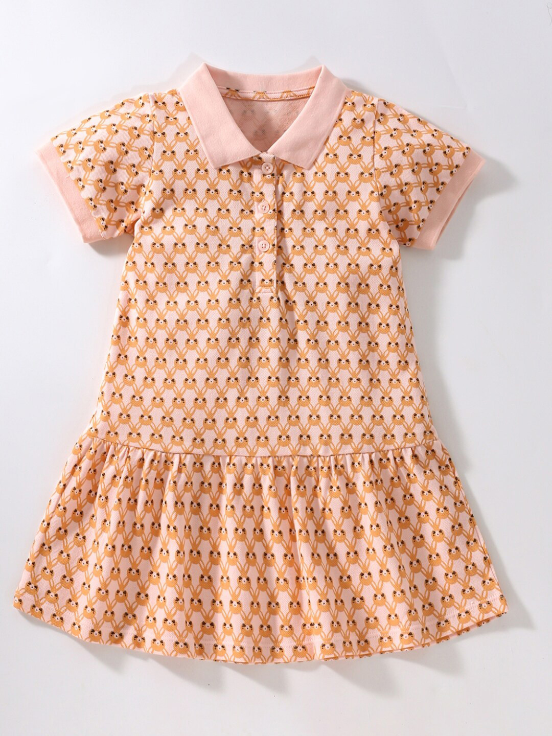 

StyleCast Shirt Collar A-Line Abstract Short Sleeves Knee Length Cotton Dress, Yellow