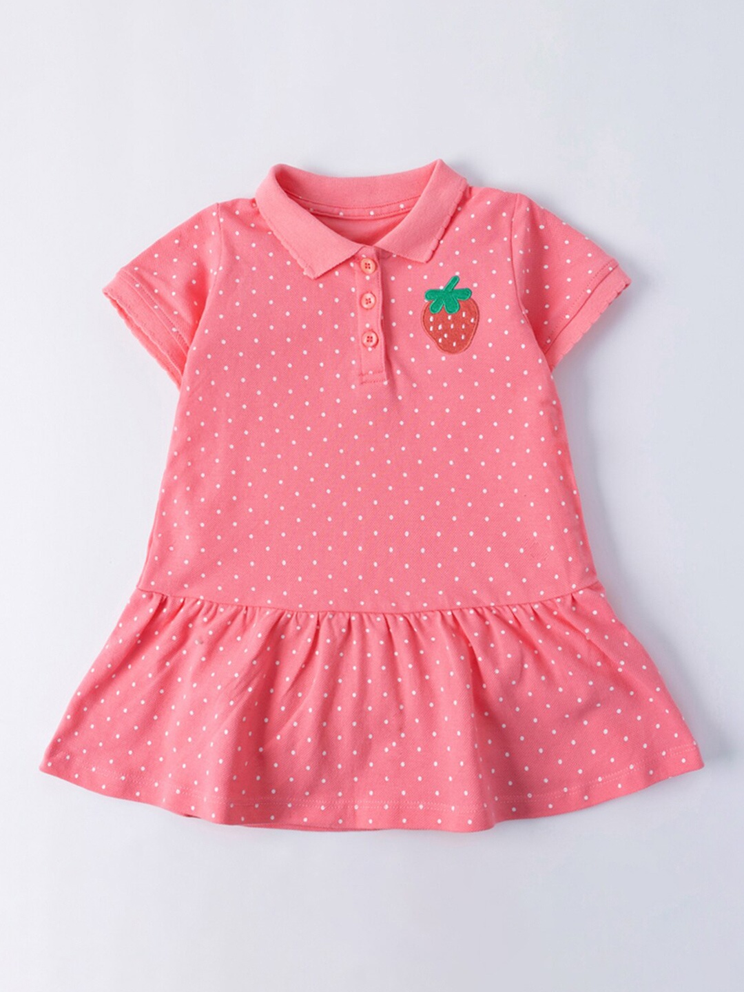 

StyleCast Shirt Collar Polka Dot Print Cotton A-Line Dress, Pink