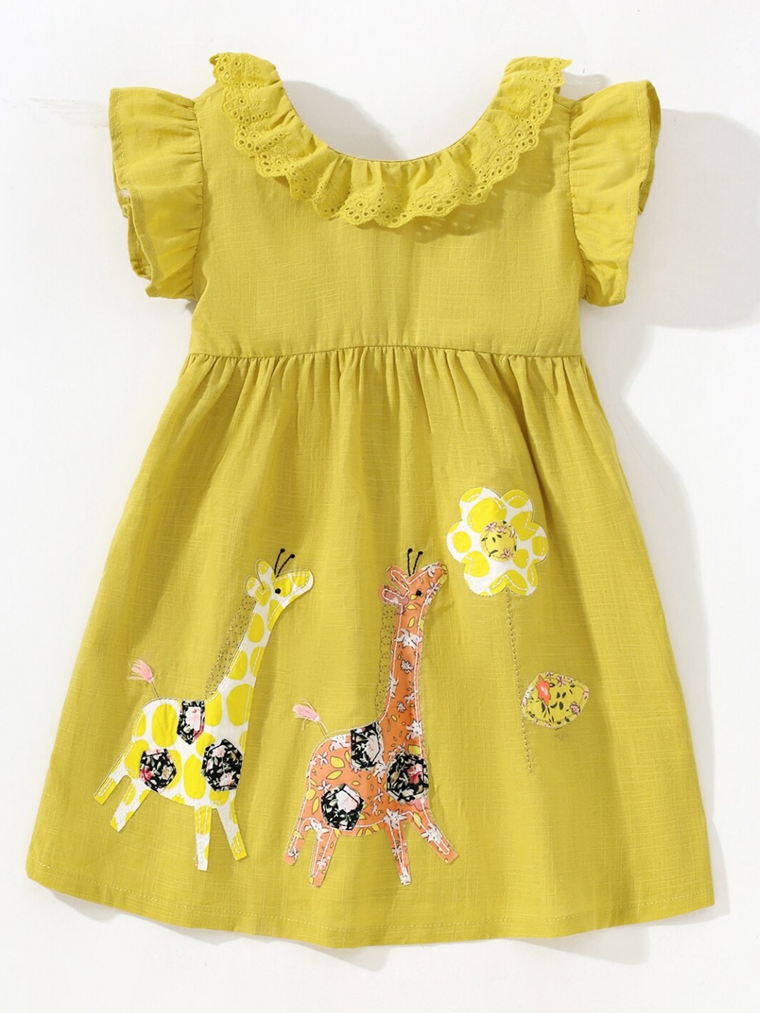 

StyleCast Girls Yellow Animal Printed Cotton Round Neck A-Line Dress