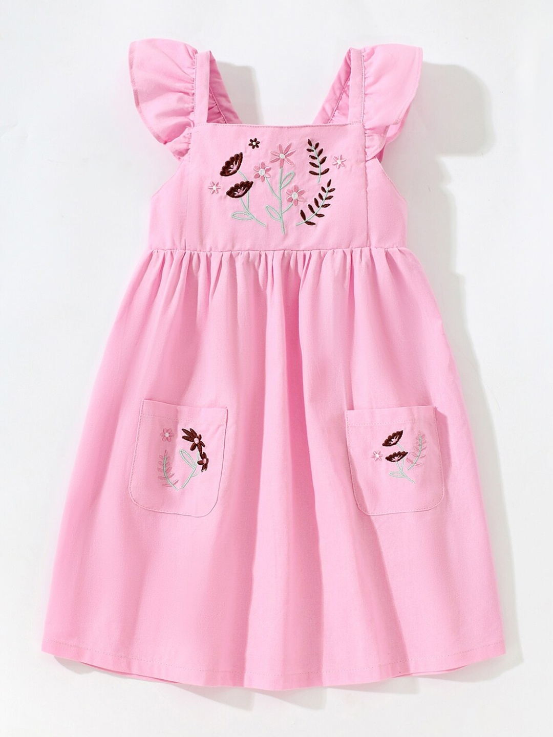 

StyleCast Girls Pink Embroidered Square Neck A-Line Cotton Dress