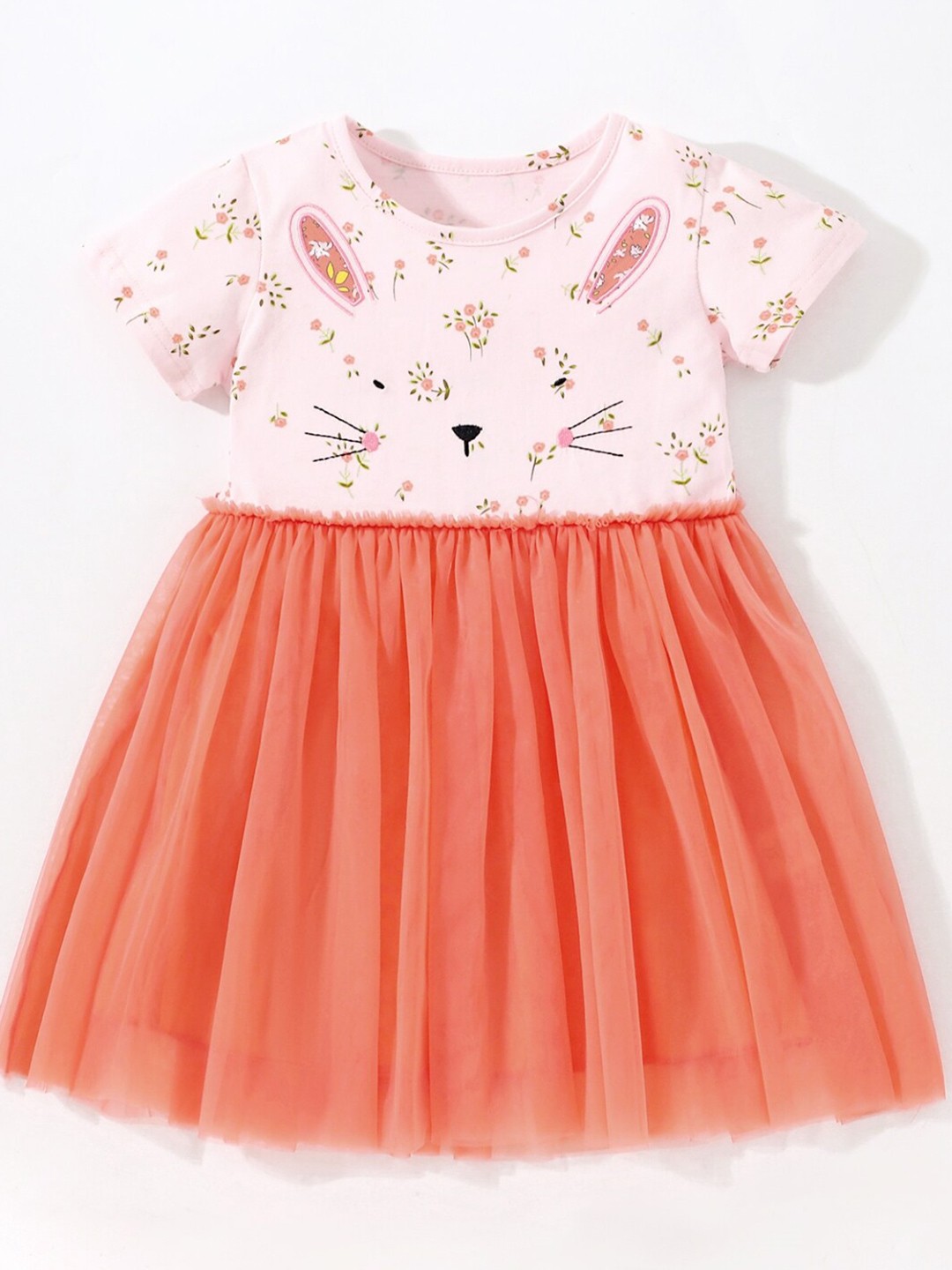 

StyleCast Girls Orange & Pink Floral Printed Pure Cotton Fit and Flare Dress