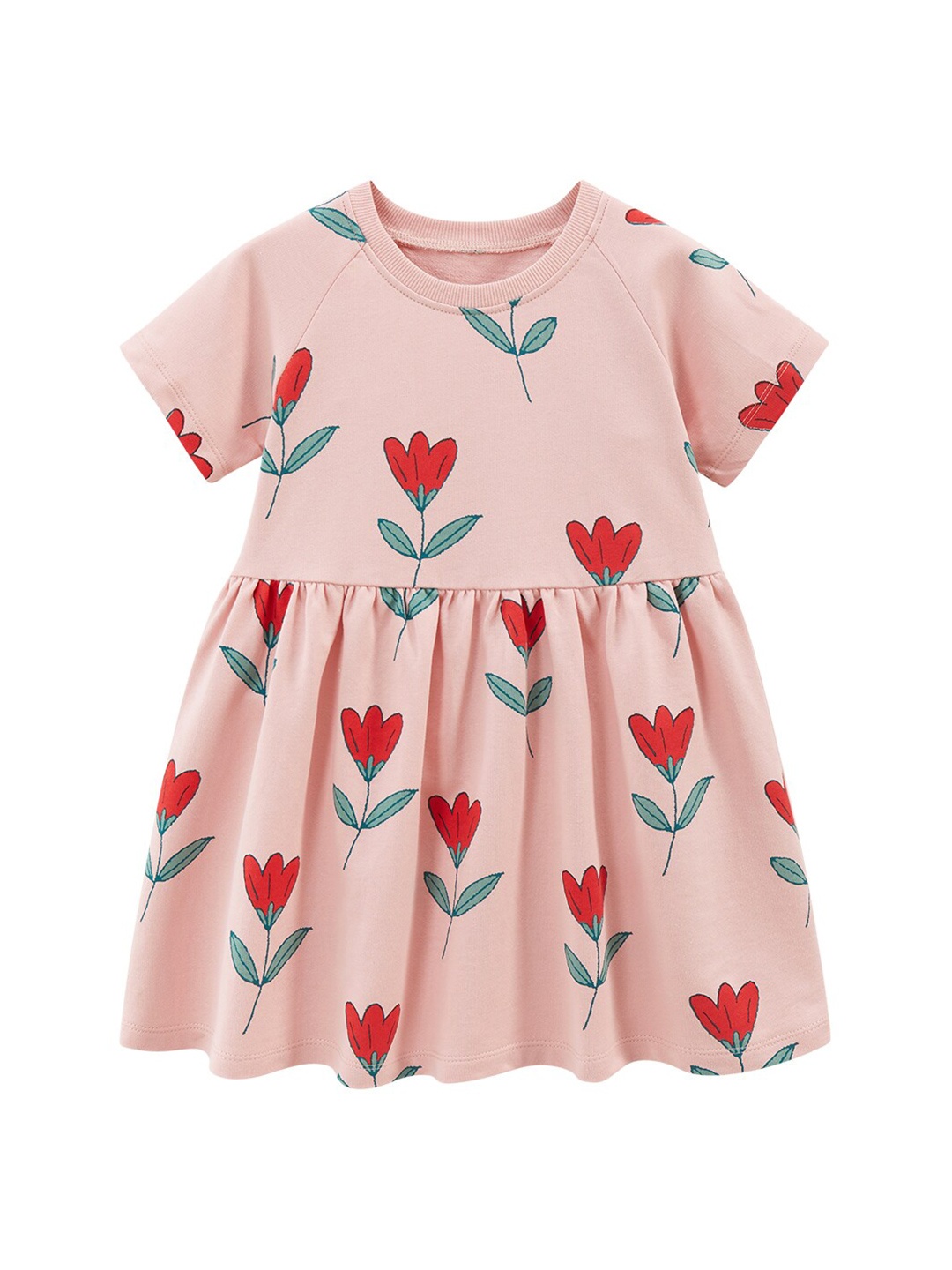 

StyleCast Girls Pink & Red Floral Printed Pure Cotton Fit and Flare Dress