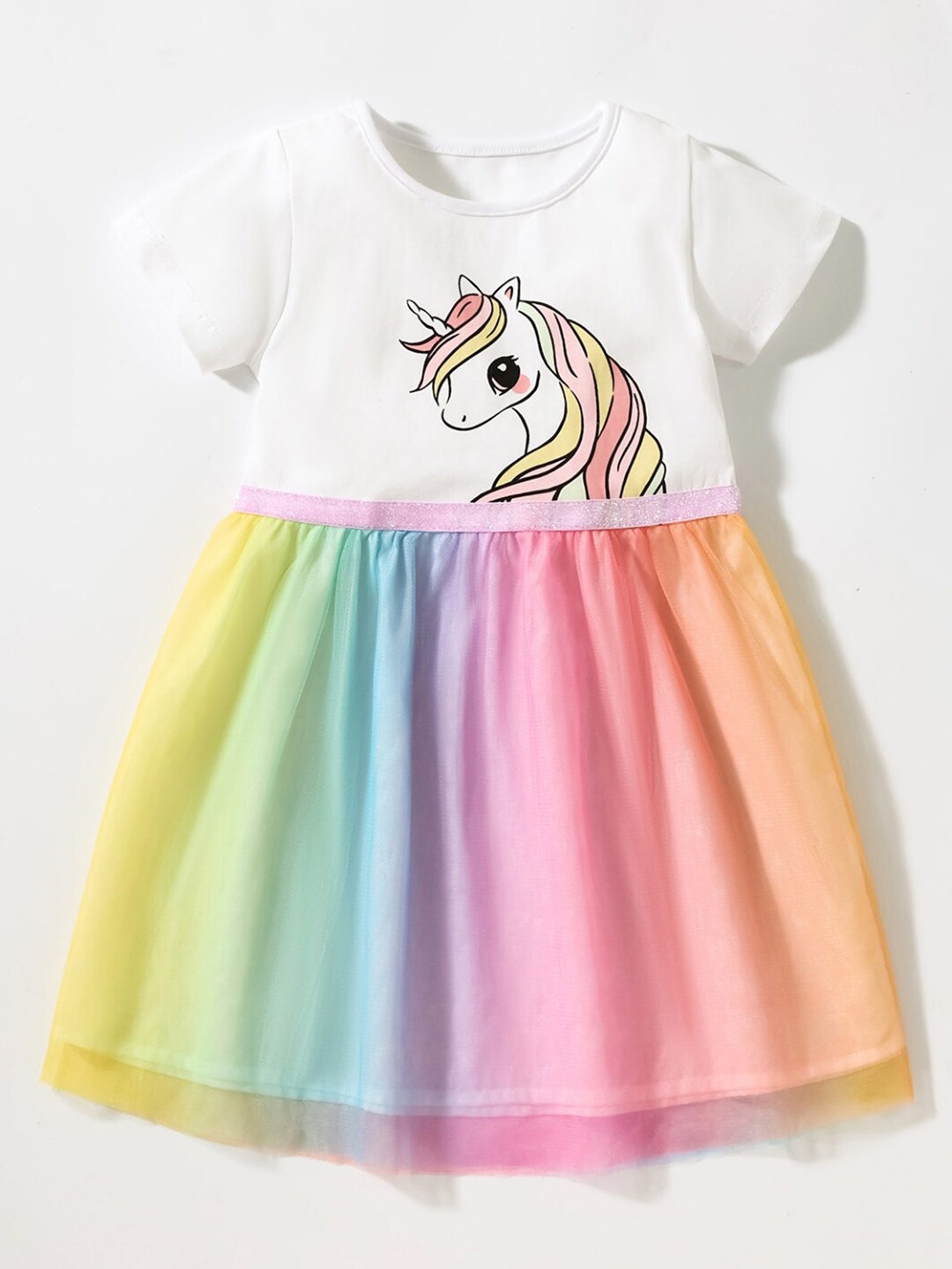 

StyleCast Girls White & Pink Graphic Printed Pure Cotton Fit and Flare Dress, Multi