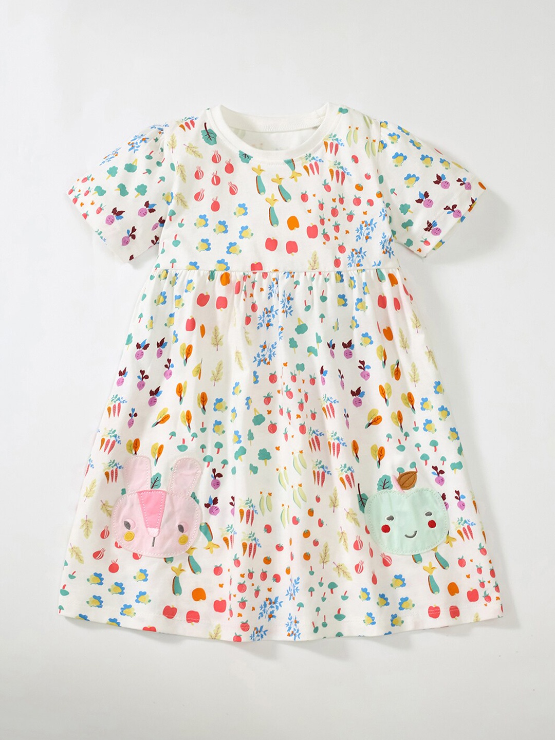 

StyleCast Cotton Round Neck Floral Print Short Sleeves Knee Length Fit and Flare Dress, Multi