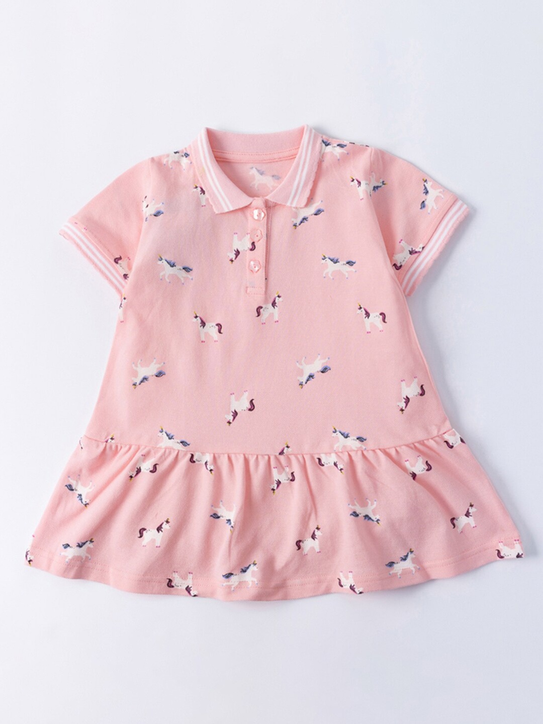 

StyleCast Cotton Shirt Collar Casual Animal Print Short Sleeves Knee Length A-Line Dress, Pink