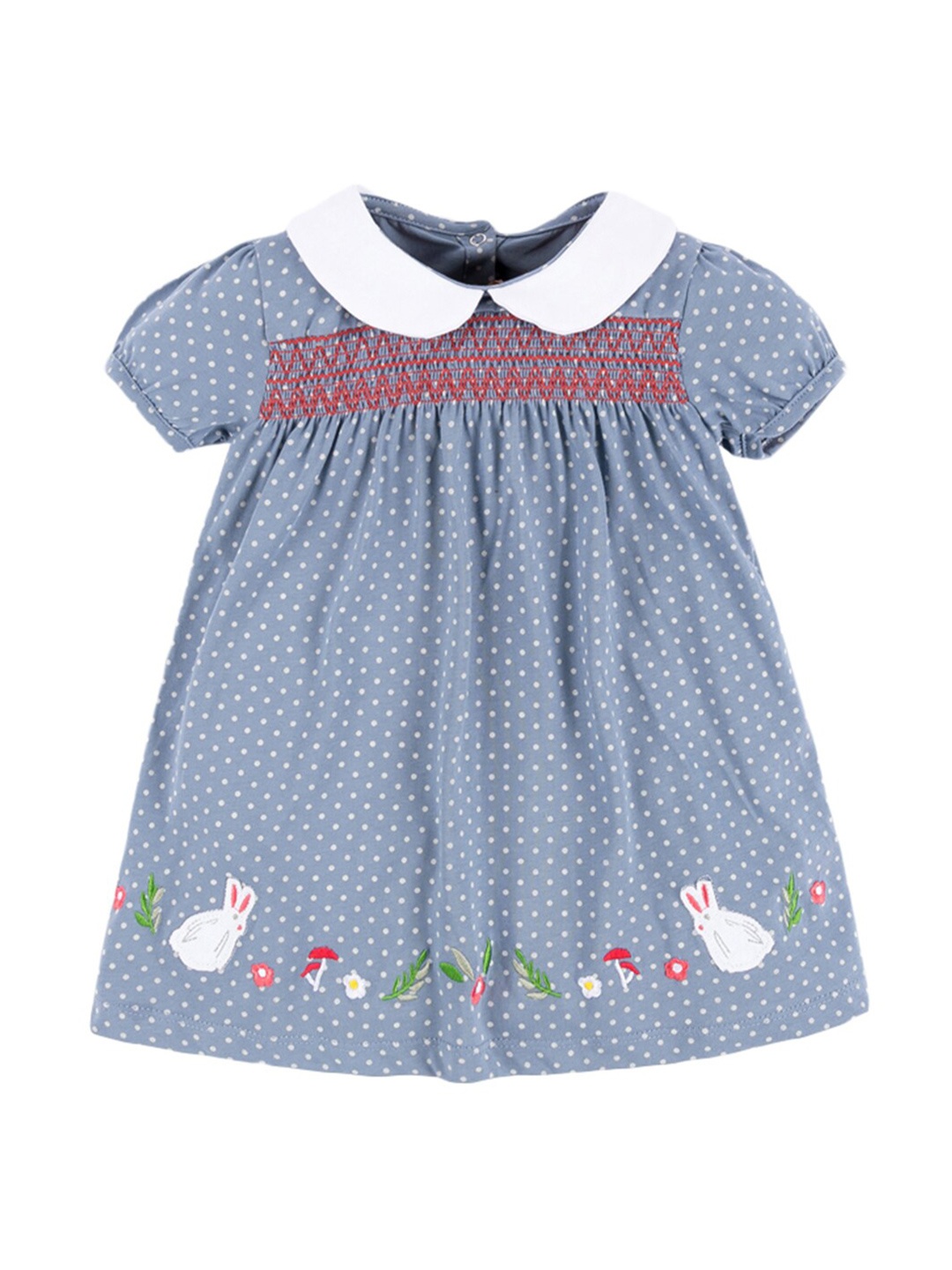 

StyleCast Cotton Round Neck Casual Polka Dots Short Sleeves Knee Length A-Line Dress, Blue