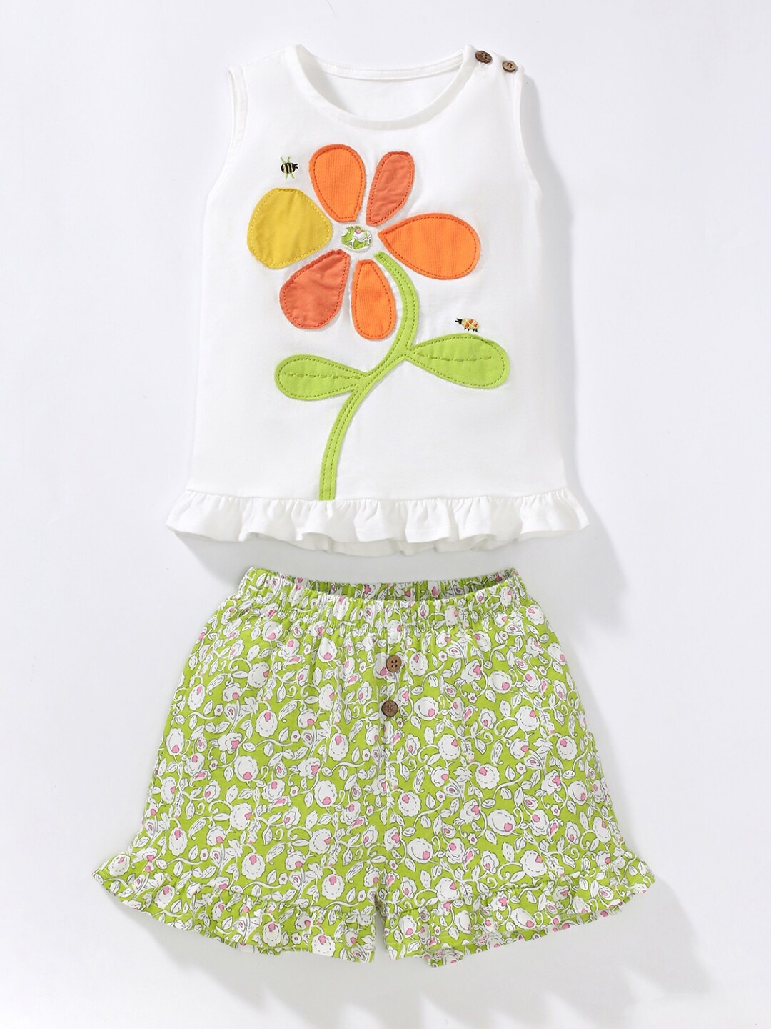 

StyleCast Girls White Printed Pure Cotton Top With Shorts