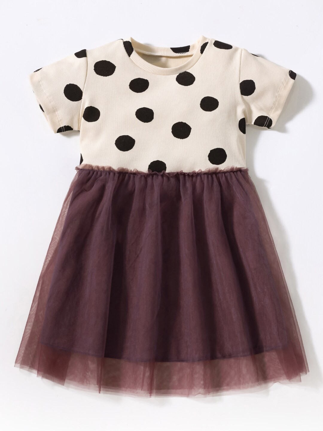 

StyleCast Cotton Round Neck Polka Dots Short Sleeves Knee Length Fit and Flare Dress, Purple