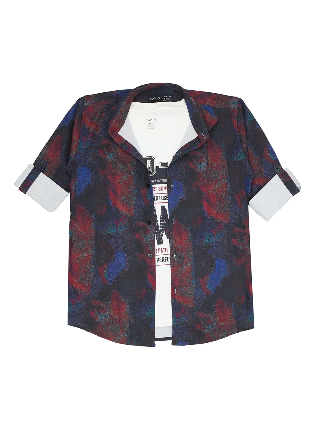 

CAVIO Boys 2 Pcs Standard Opaque Printed Casual Shirt, Maroon