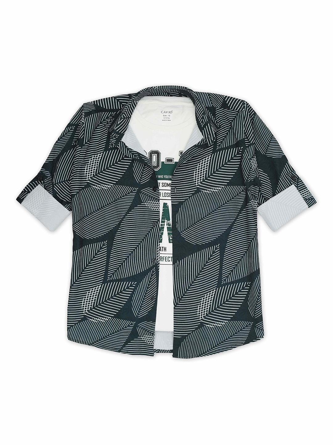 

CAVIO Boys Floral Printed Casual Shirt & T-Shirt, Green