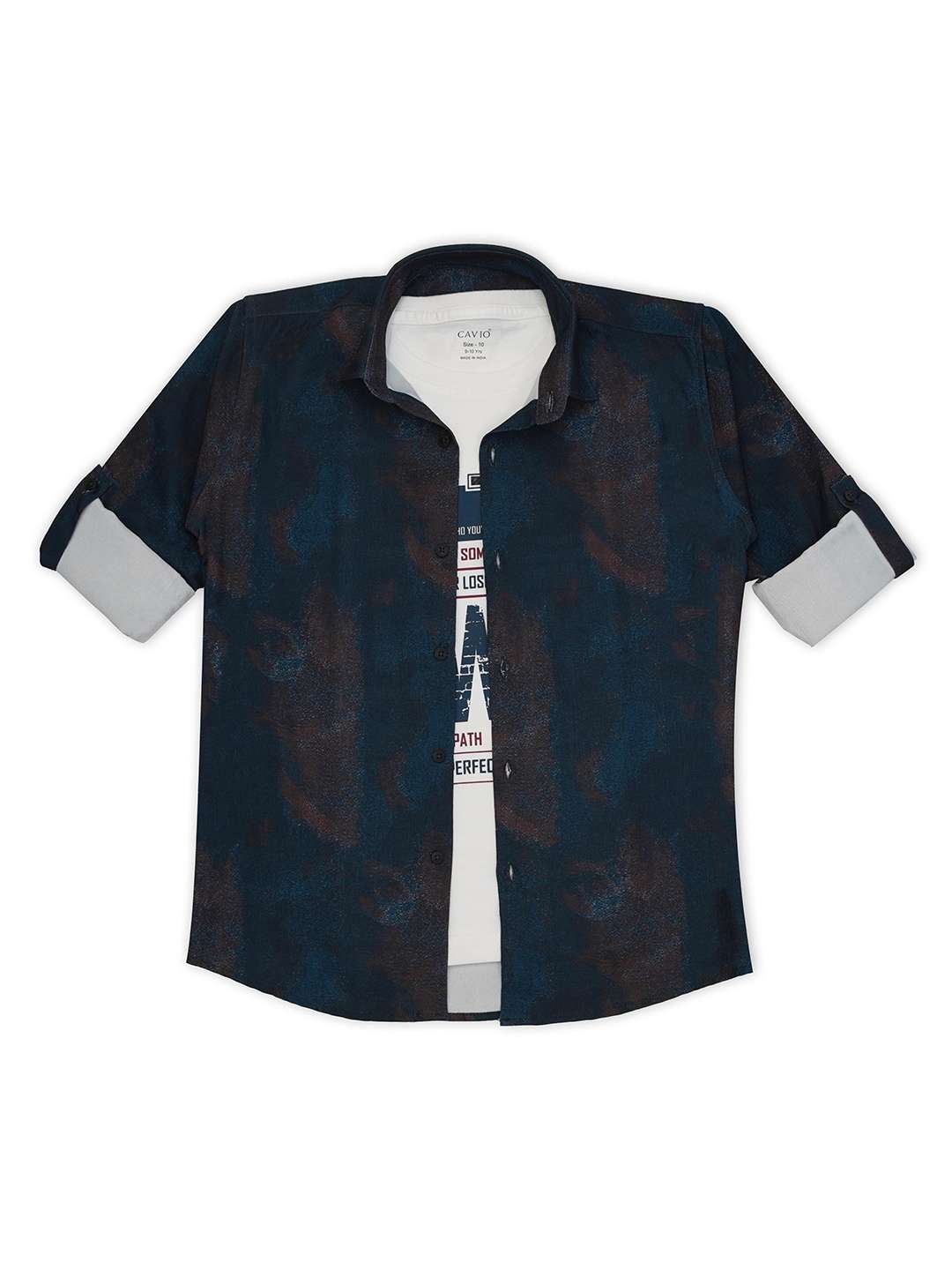 

CAVIO Boys Printed Casual Shirt & T-Shirt, Blue